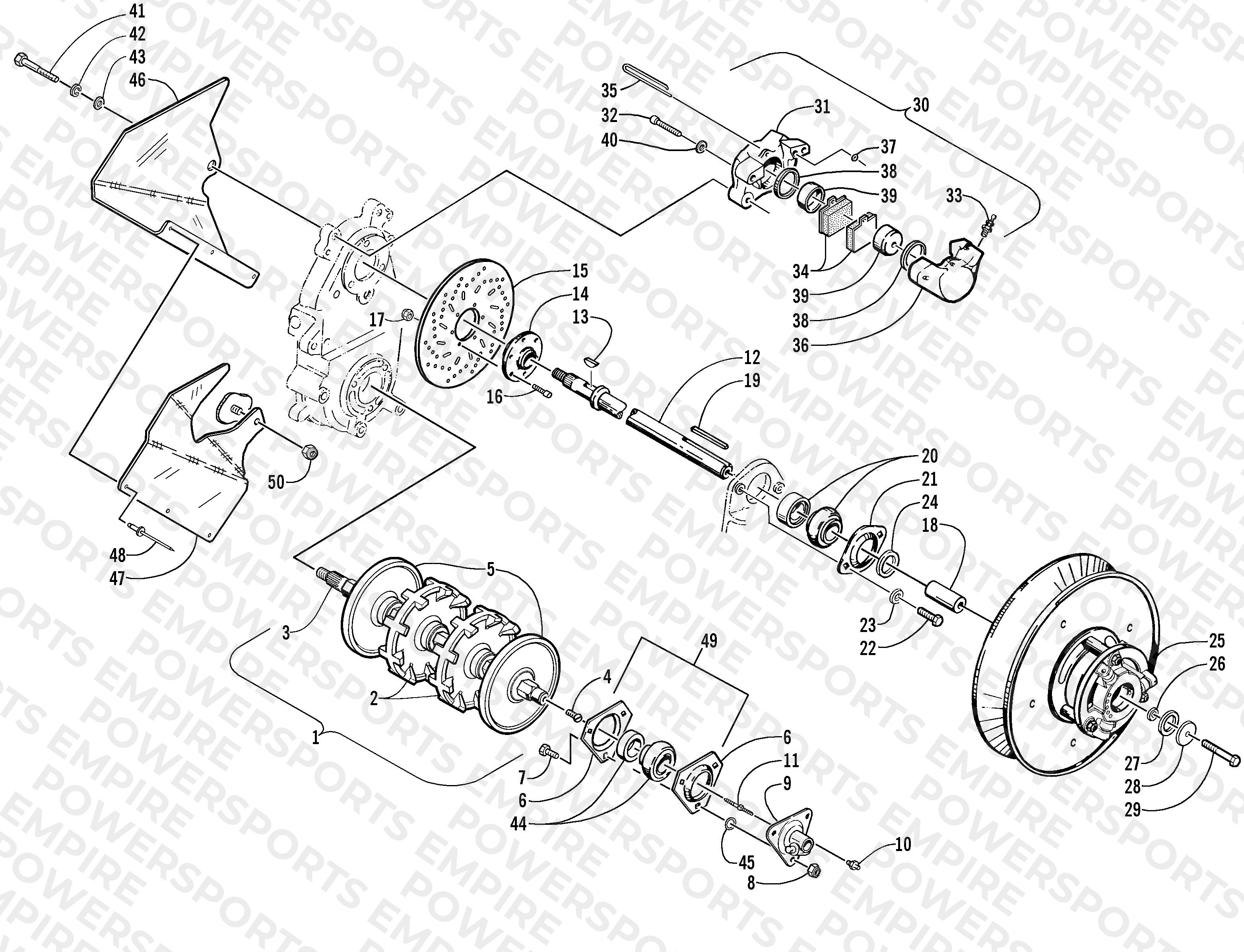 DRIVE TRAIN SHAFTS AND BRAKE ASSEMBLIES