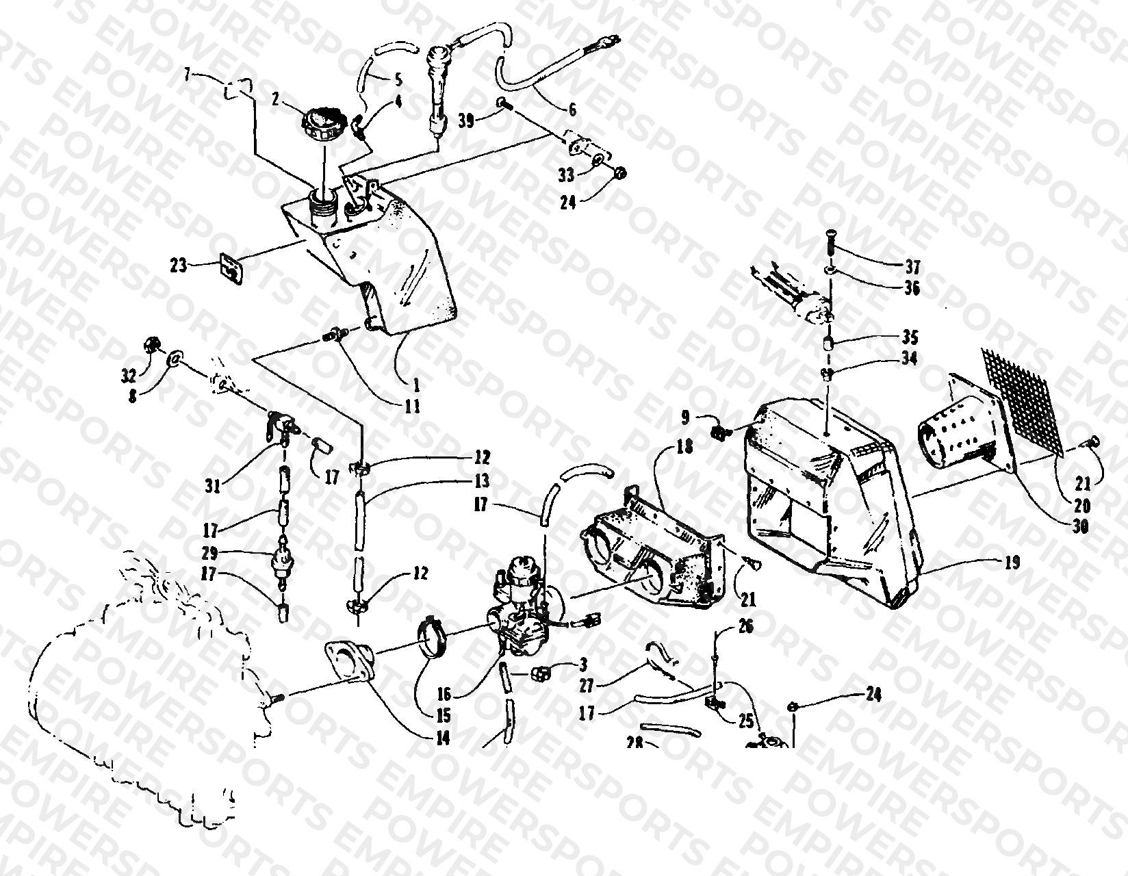 OIL TANK, CARBURETOR, FUEL PUMP, AND SILENCER