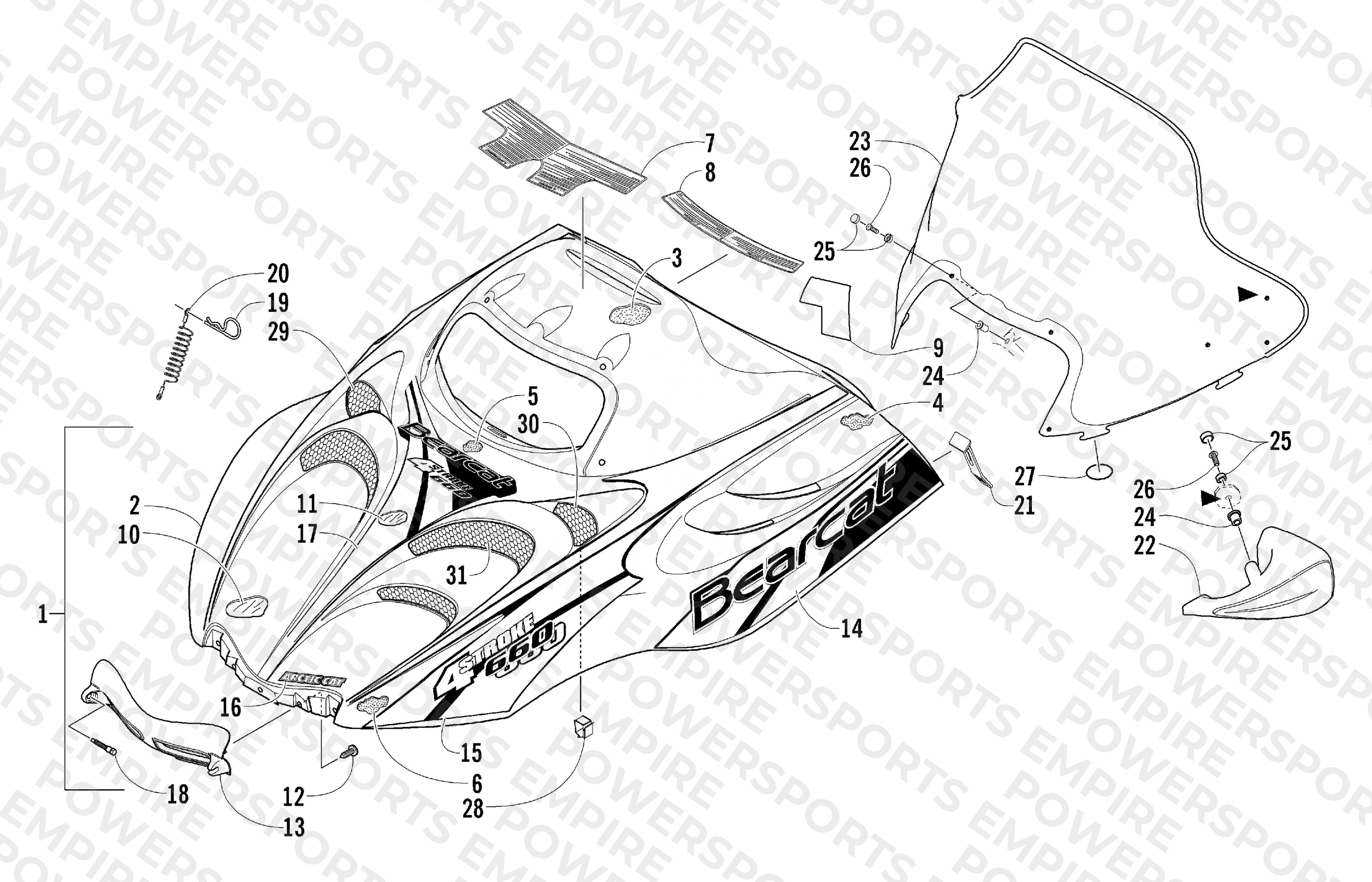 HOOD AND WINDSHIELD ASSEMBLY
