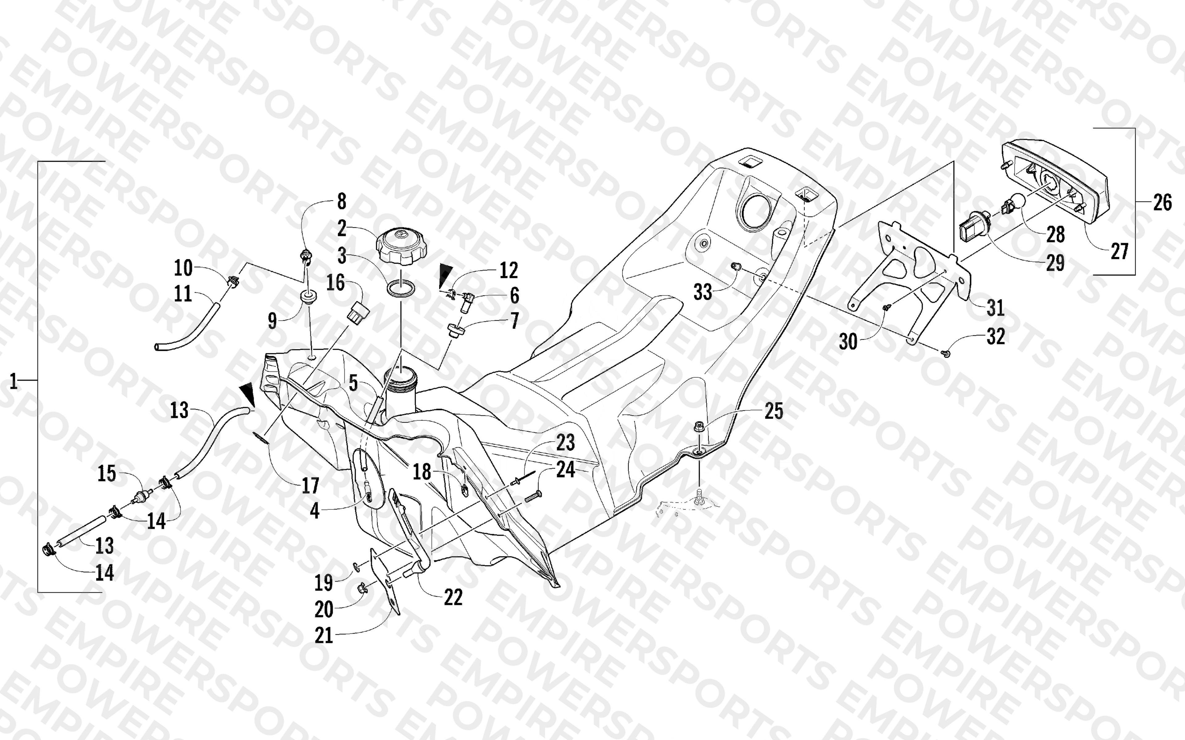GAS TANK AND TAILLIGHT ASSEMBLY