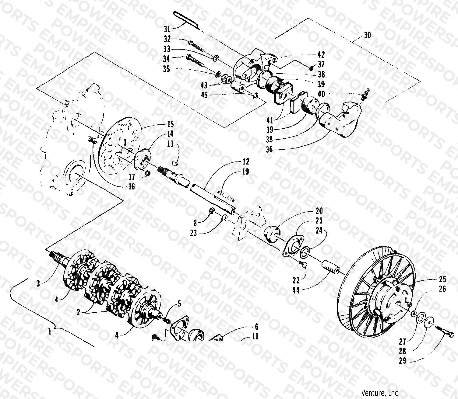 DRIVE TRAIN SHAFTS AND BRAKE ASSEMBLIES