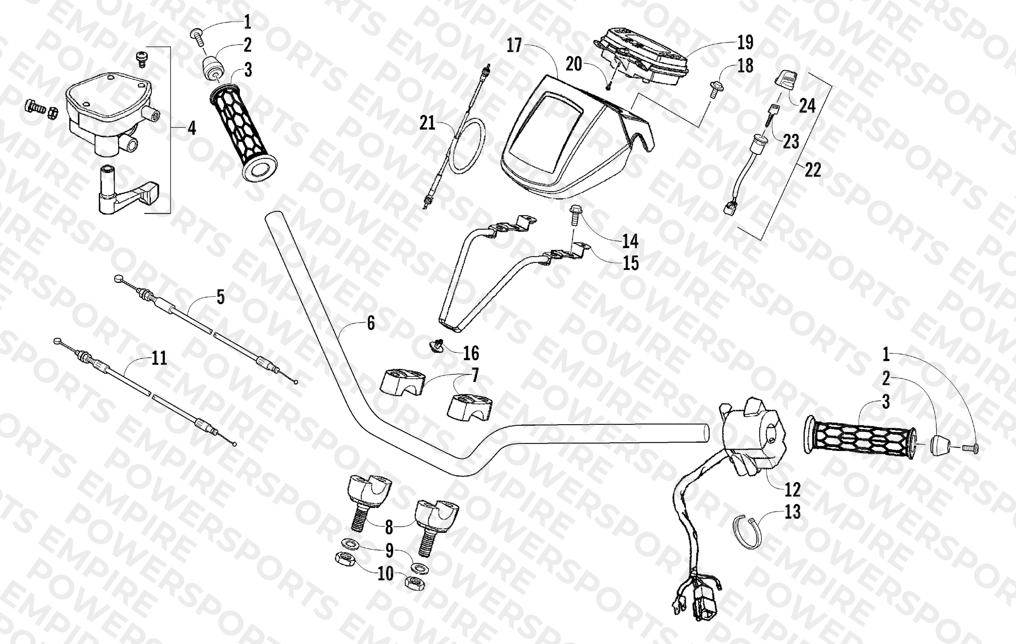 HANDLEBAR, INSTRUMENT POD, AND CONTROL ASSEMBLIES