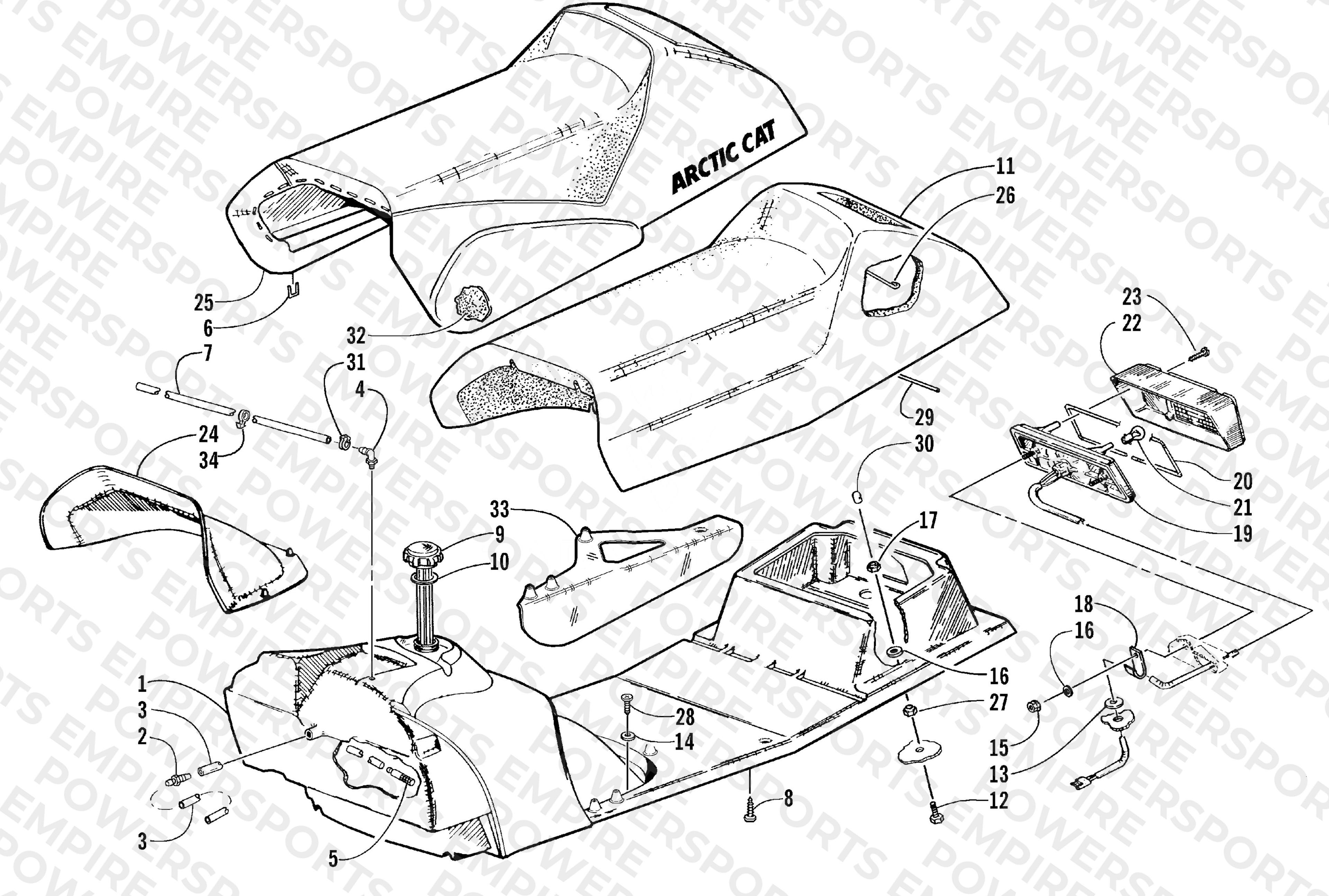 GAS TANK, SEAT AND TAILLIGHT ASSEMBLY