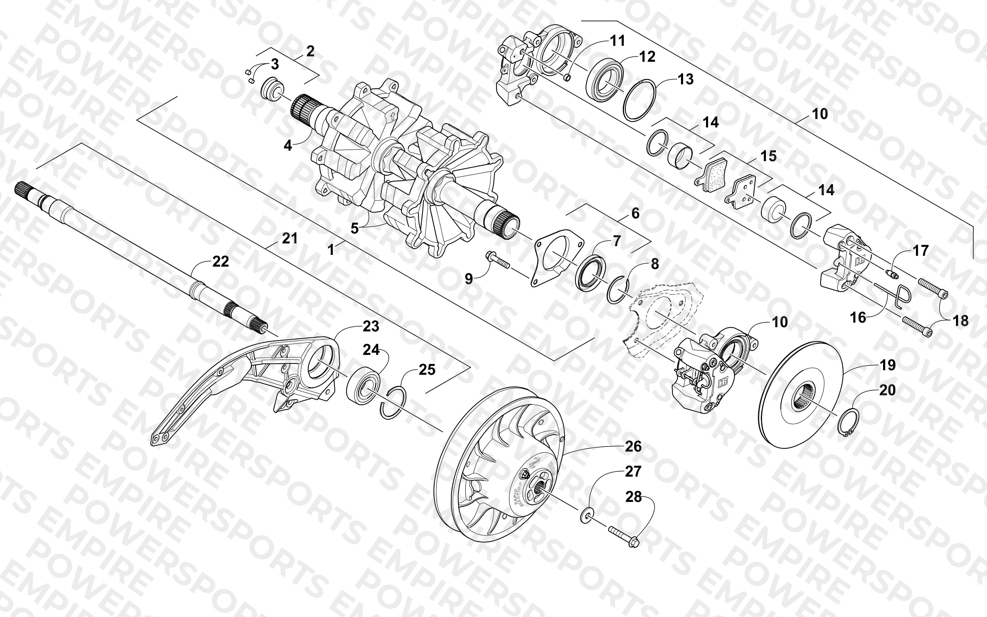DRIVE TRAIN SHAFTS AND BRAKE ASSEMBLIES