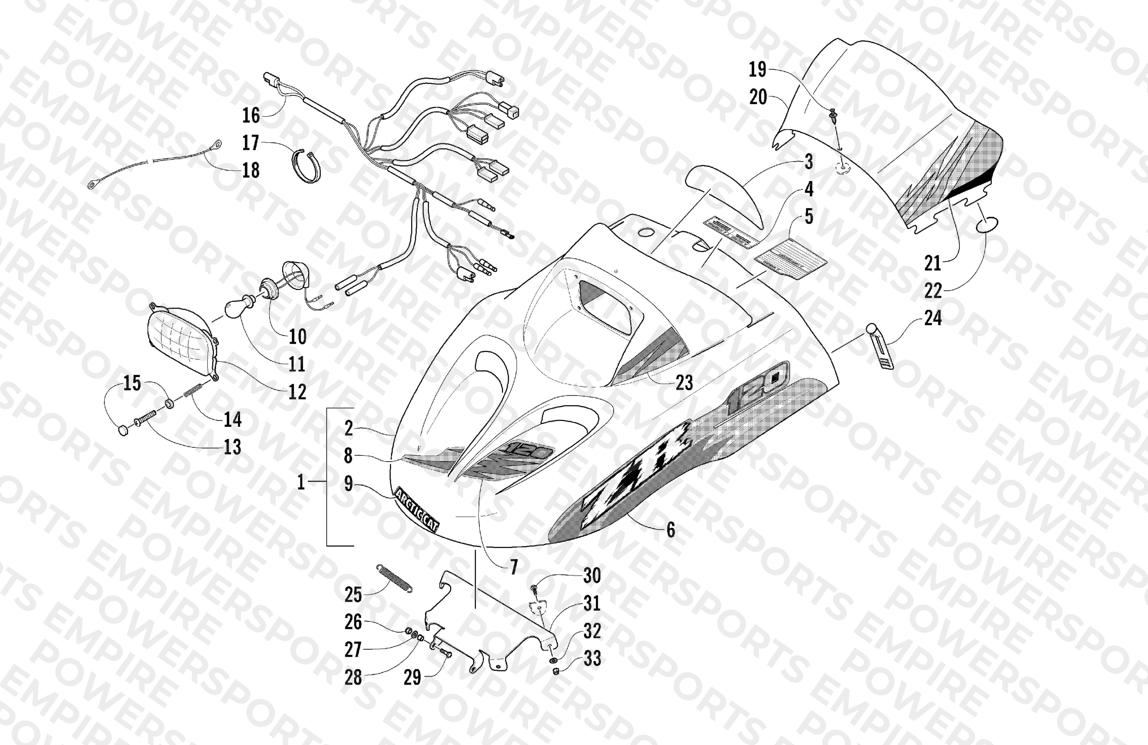 HOOD, HEADLIGHT, AND WINDSHIELD ASSEMBLY