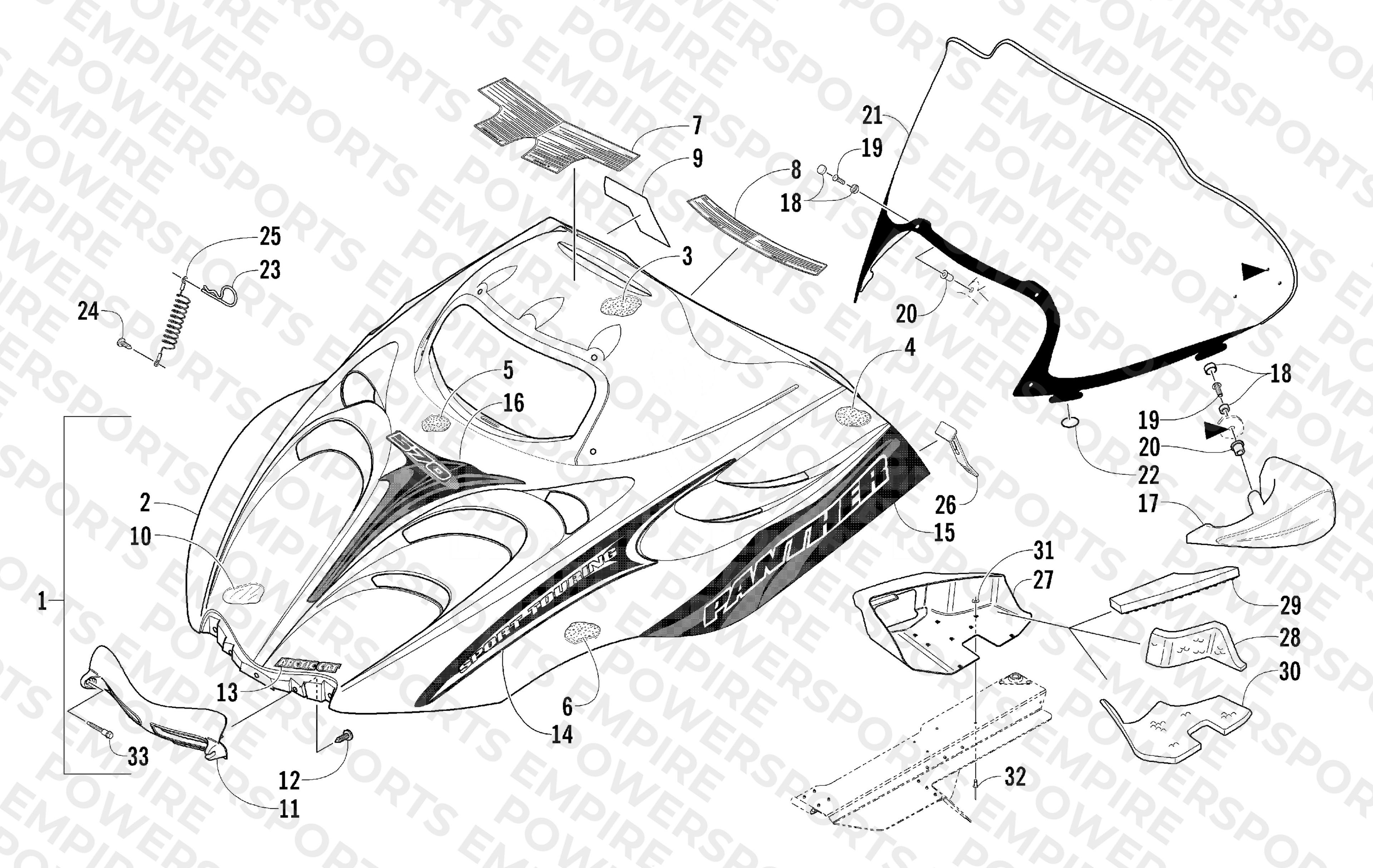 HOOD AND WINDSHIELD ASSEMBLY