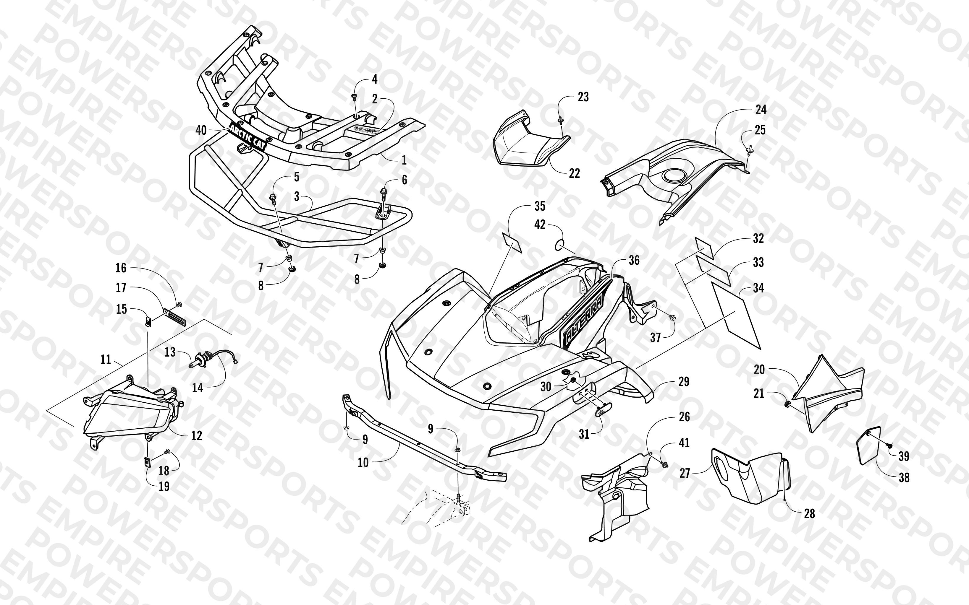 FRONT BODY, RACK, AND HEADLIGHT ASSEMBLY