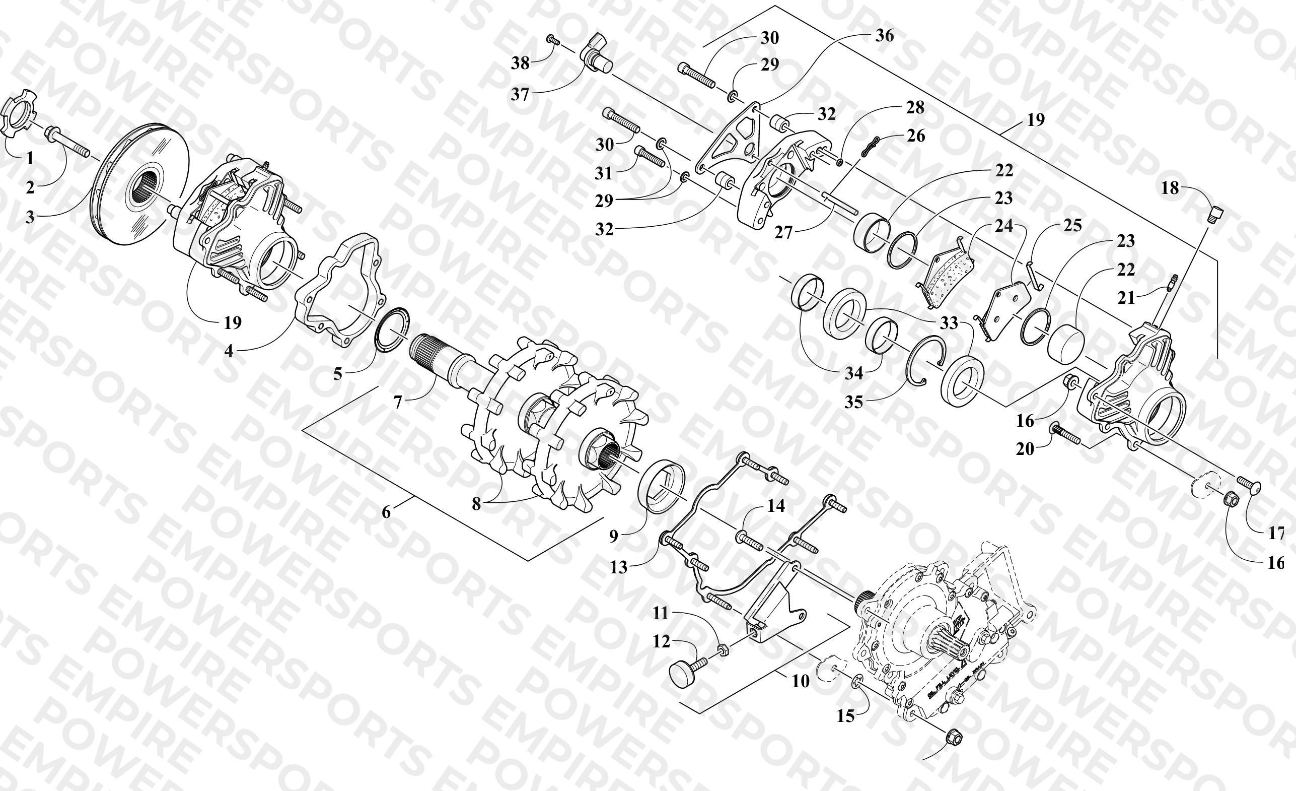DRIVE TRAIN SHAFT AND BRAKE ASSEMBLIES