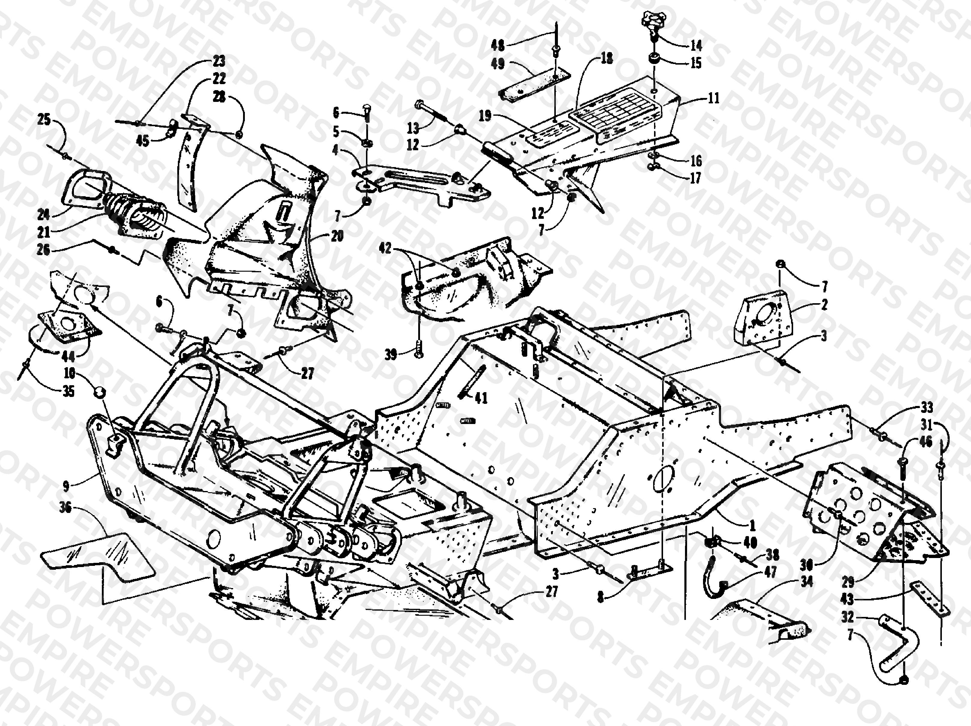 FRONT FRAME, BELLY PAN AND FOOTREST ASSEMBLY