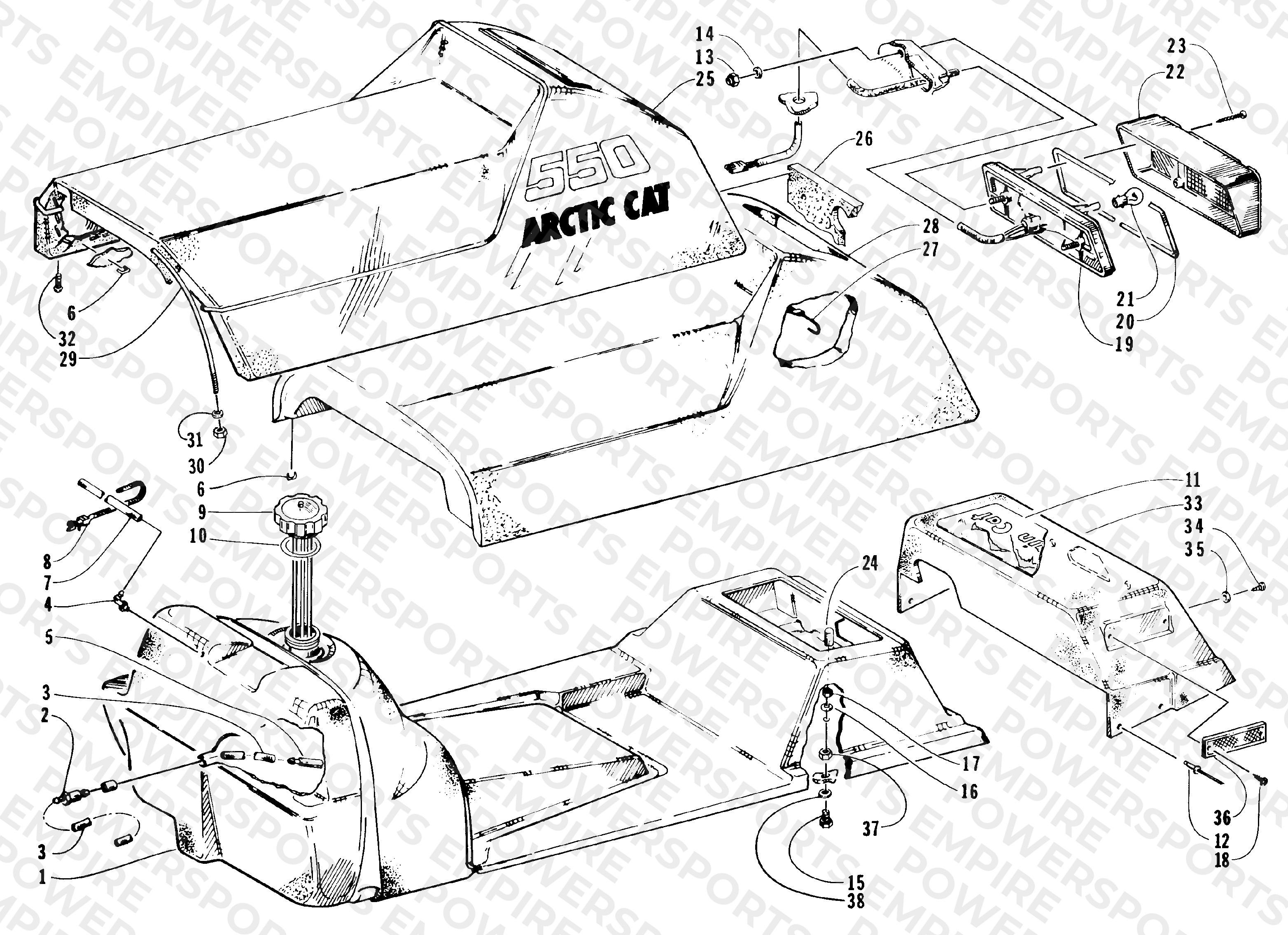 GAS TANK, SEAT, AND TAILLIGHT ASSEMBLY