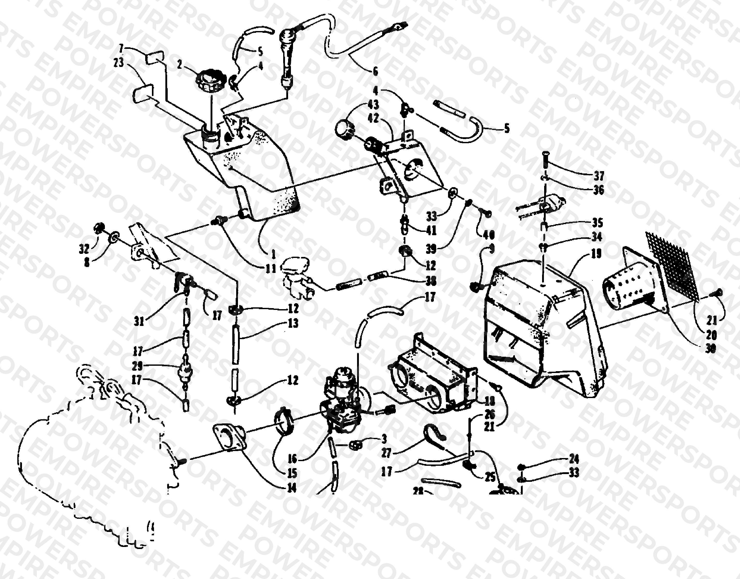 OIL TANK, CARBURETOR, FUEL PUMP, AND SILENCER