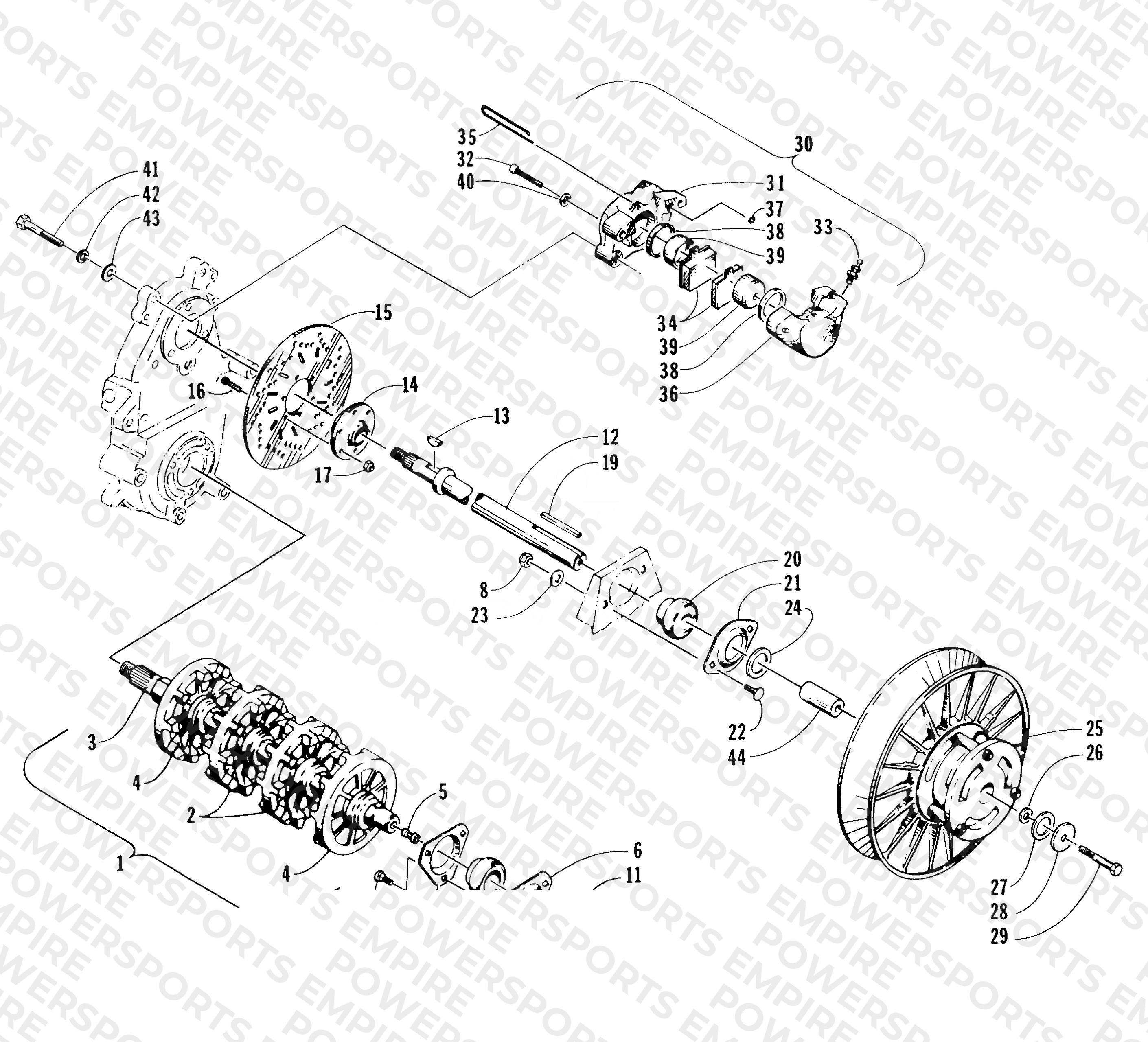 DRIVE TRAIN SHAFTS AND BRAKE ASSEMBLIES