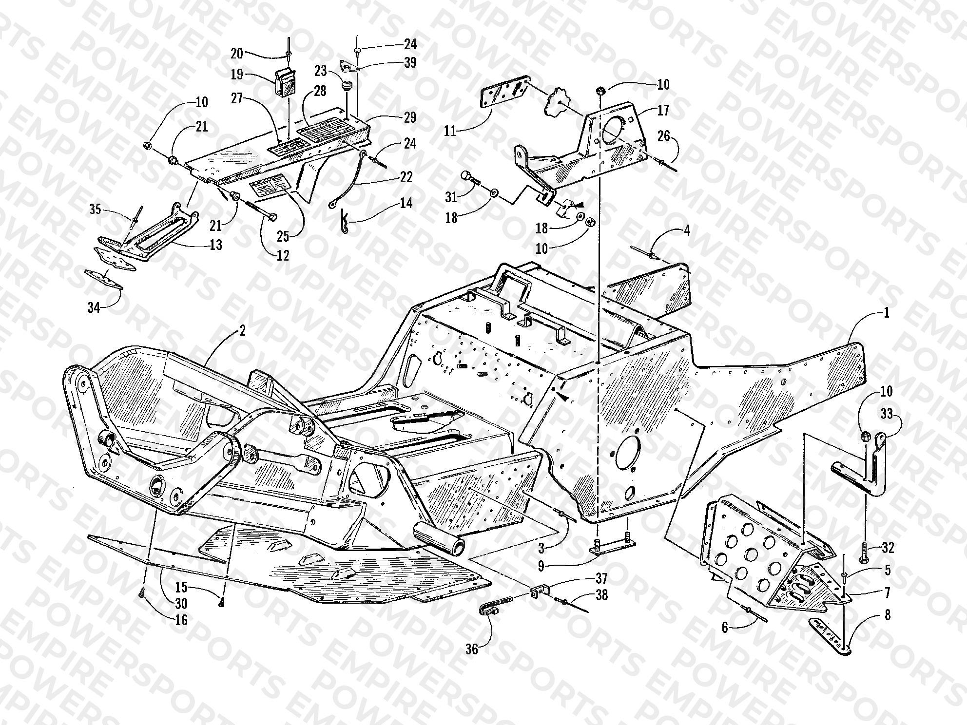 FRONT FRAME, FOOTREST, AND GUARD ASSEMBLY
