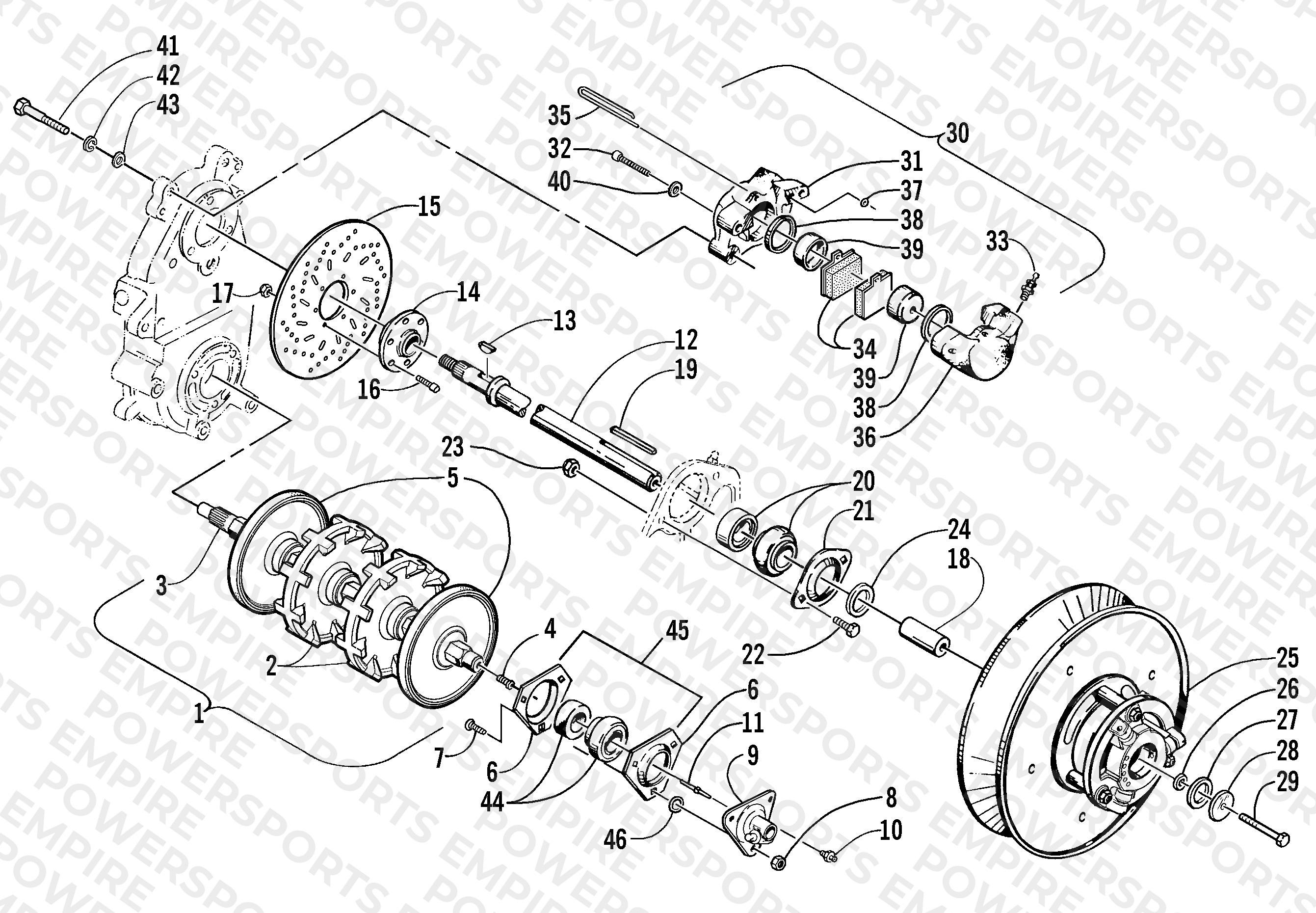 DRIVE TRAIN SHAFTS AND BRAKE ASSEMBLIES