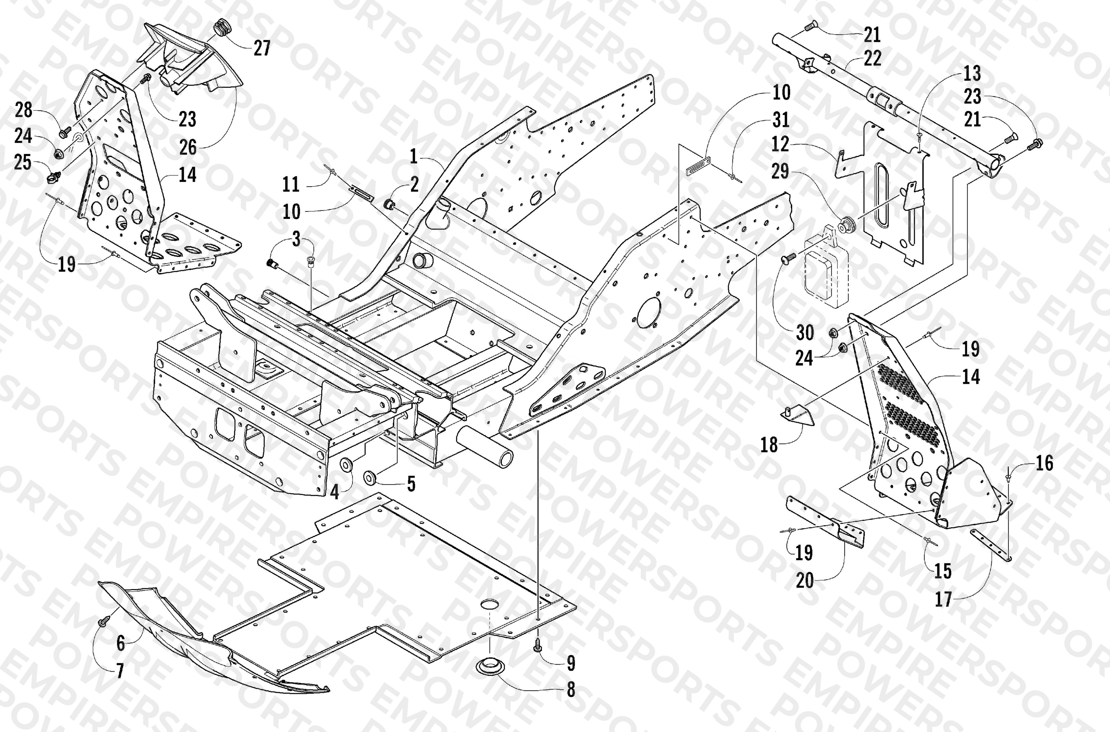 FRONT FRAME AND FOOTREST ASSEMBLY