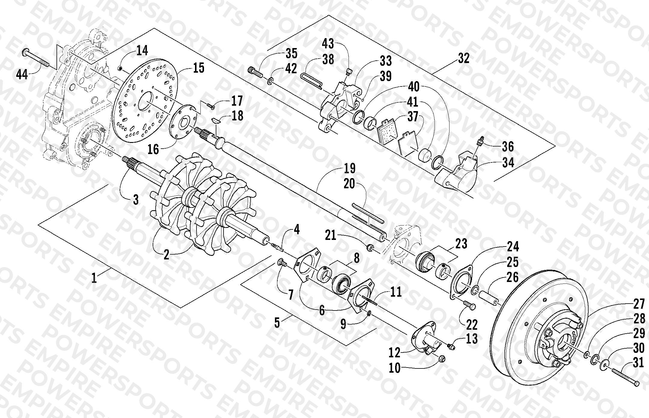 DRIVE TRAIN SHAFTS AND BRAKE ASSEMBLIES