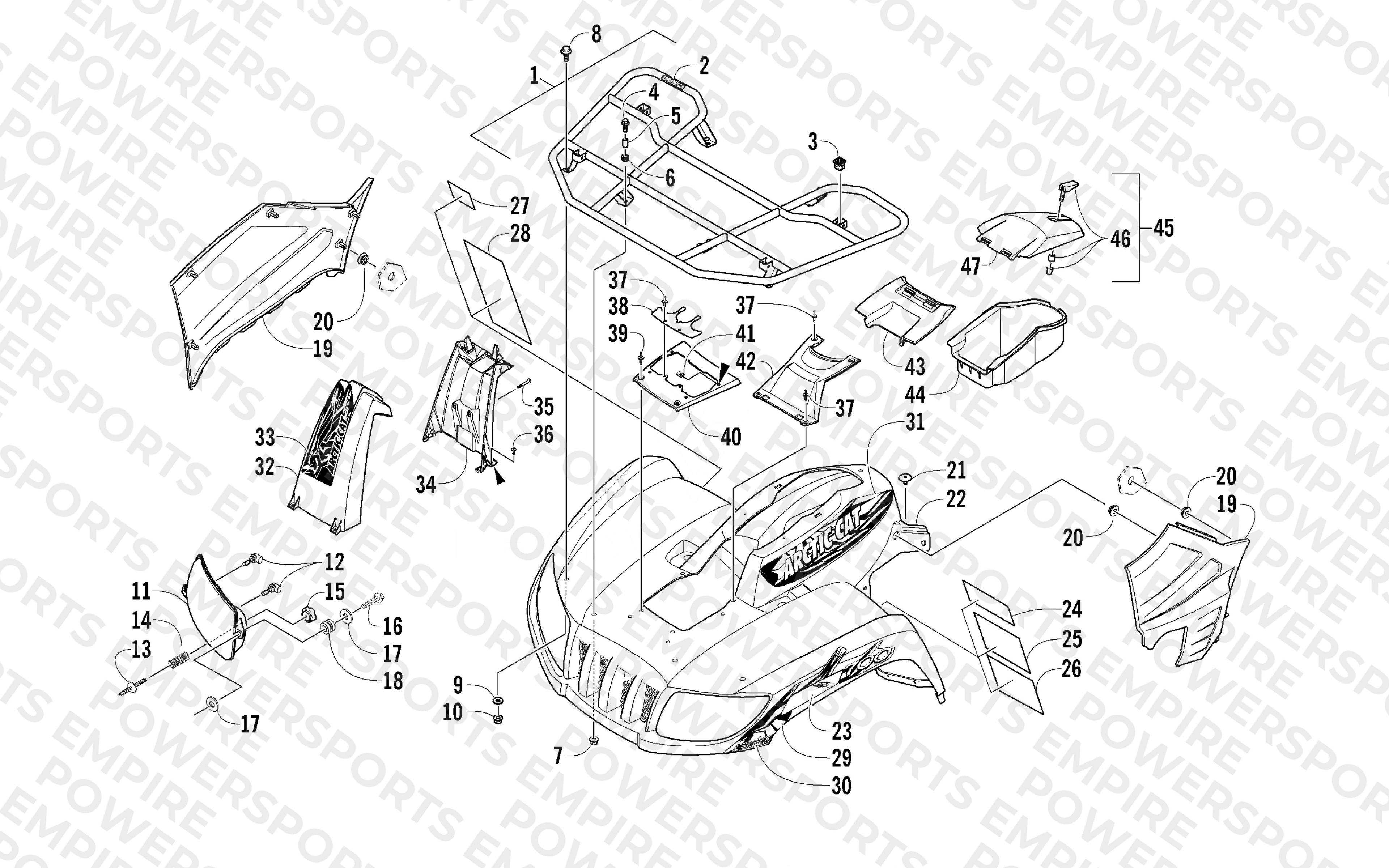 FRONT RACK, BODY PANEL, AND HEADLIGHT ASSEMBLIES