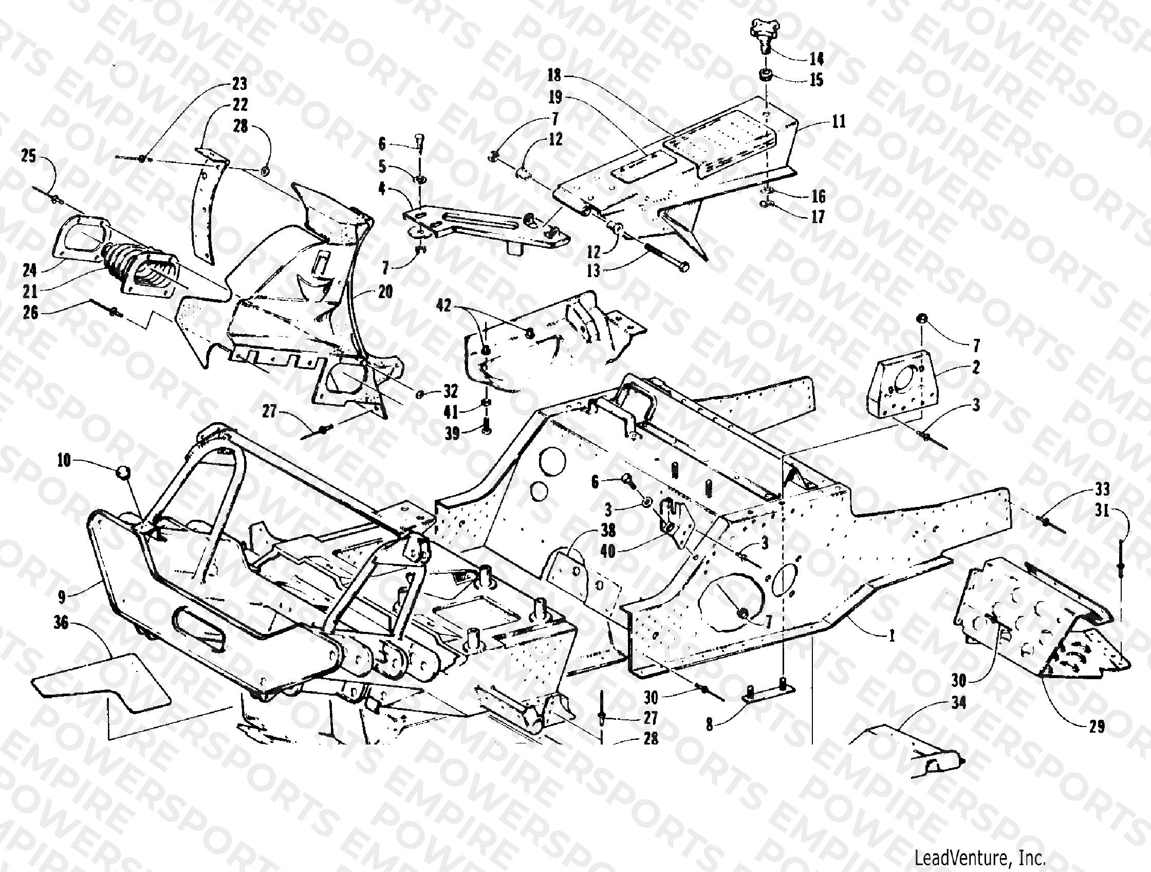 FRONT FRAME, BELLY PAN AND FOOTREST ASSEMBLY