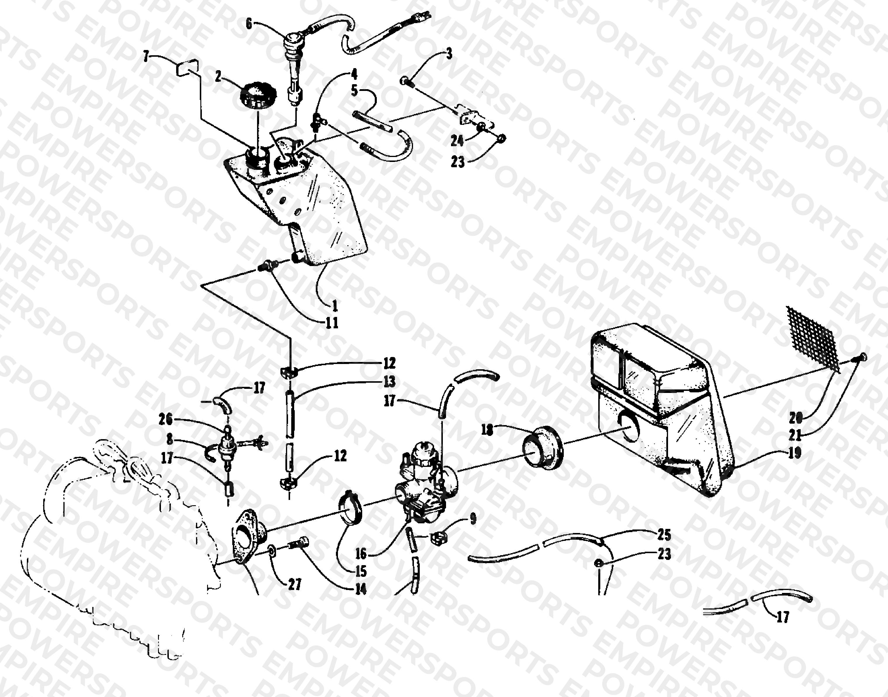 OIL TANK, CARBURETOR, FUEL PUMP, AND SILENCER