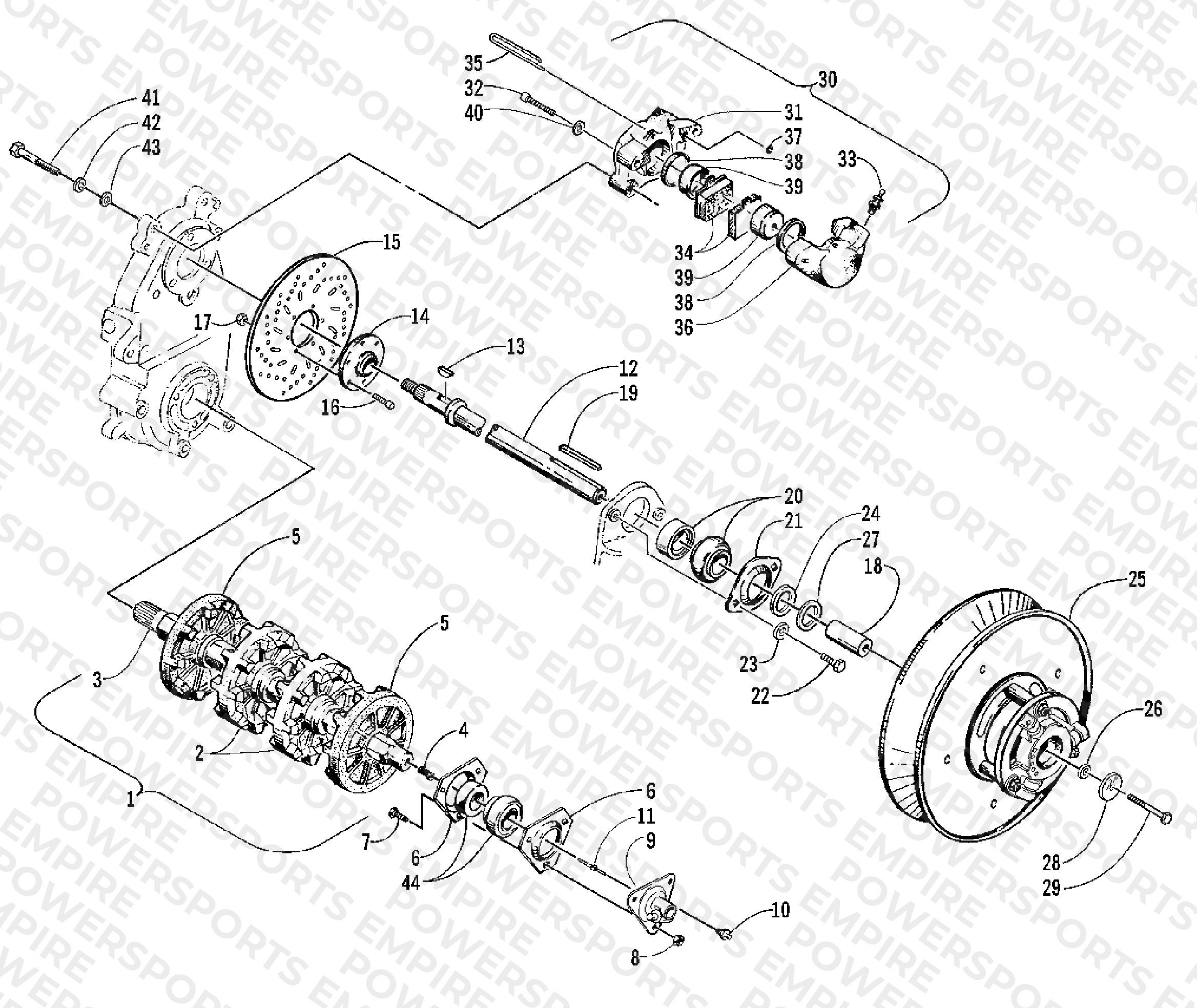 DRIVE TRAIN SHAFTS AND BRAKE ASSEMBLIES