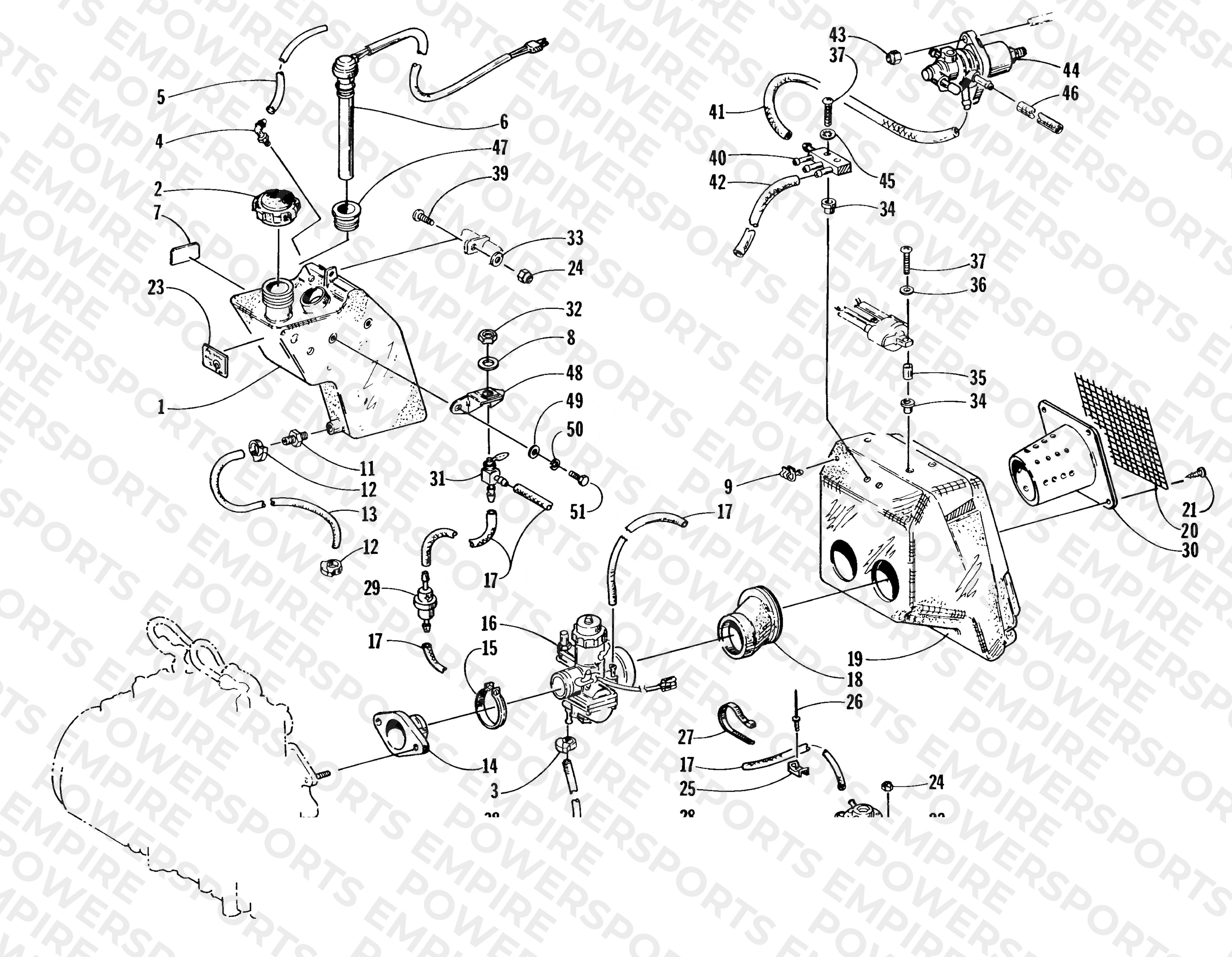 OIL TANK, CARBURETOR, FUEL PUMP, AND SILENCER