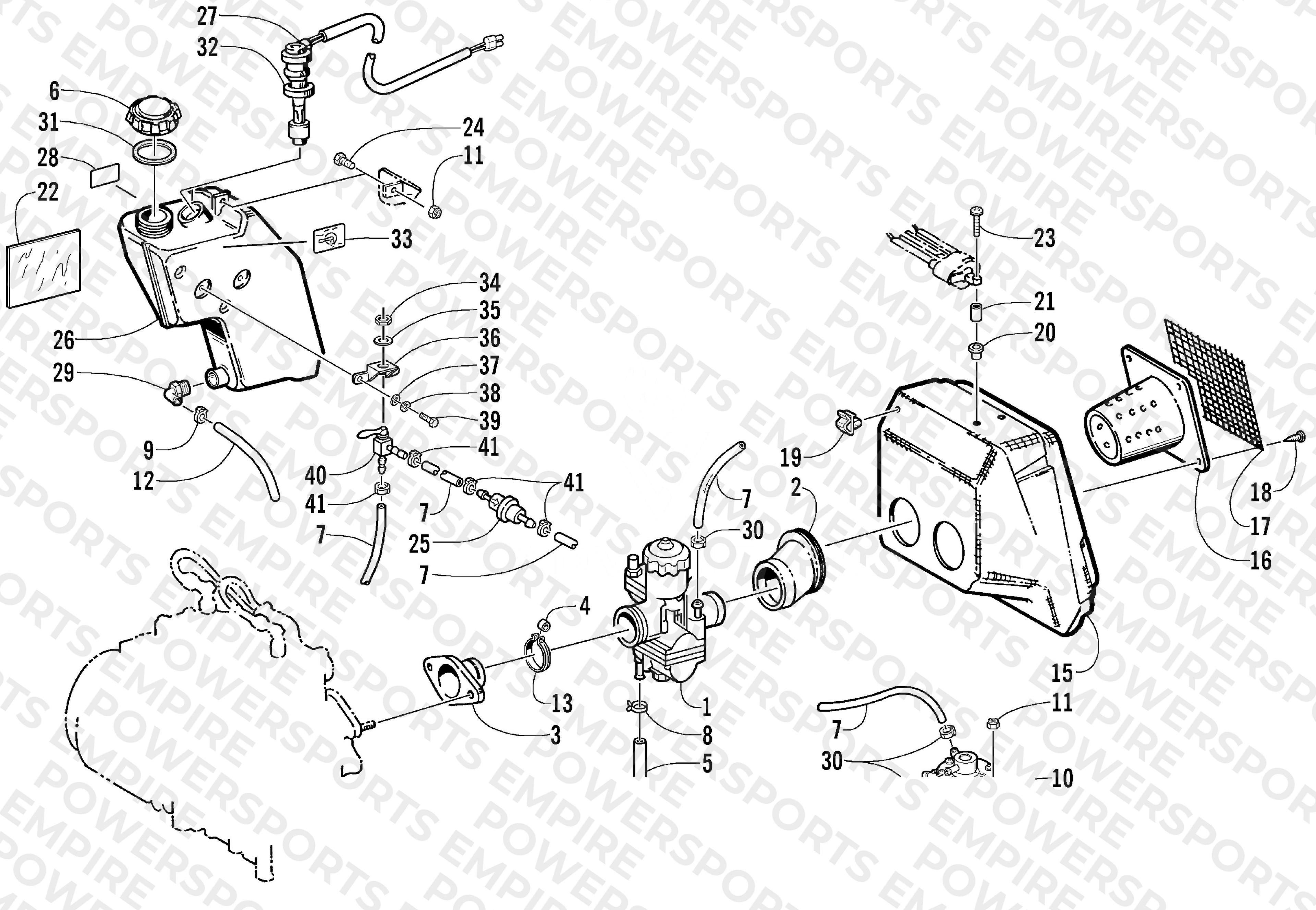 CARBURETOR, FUEL PUMP, OIL TANK, & AIR SILENCER