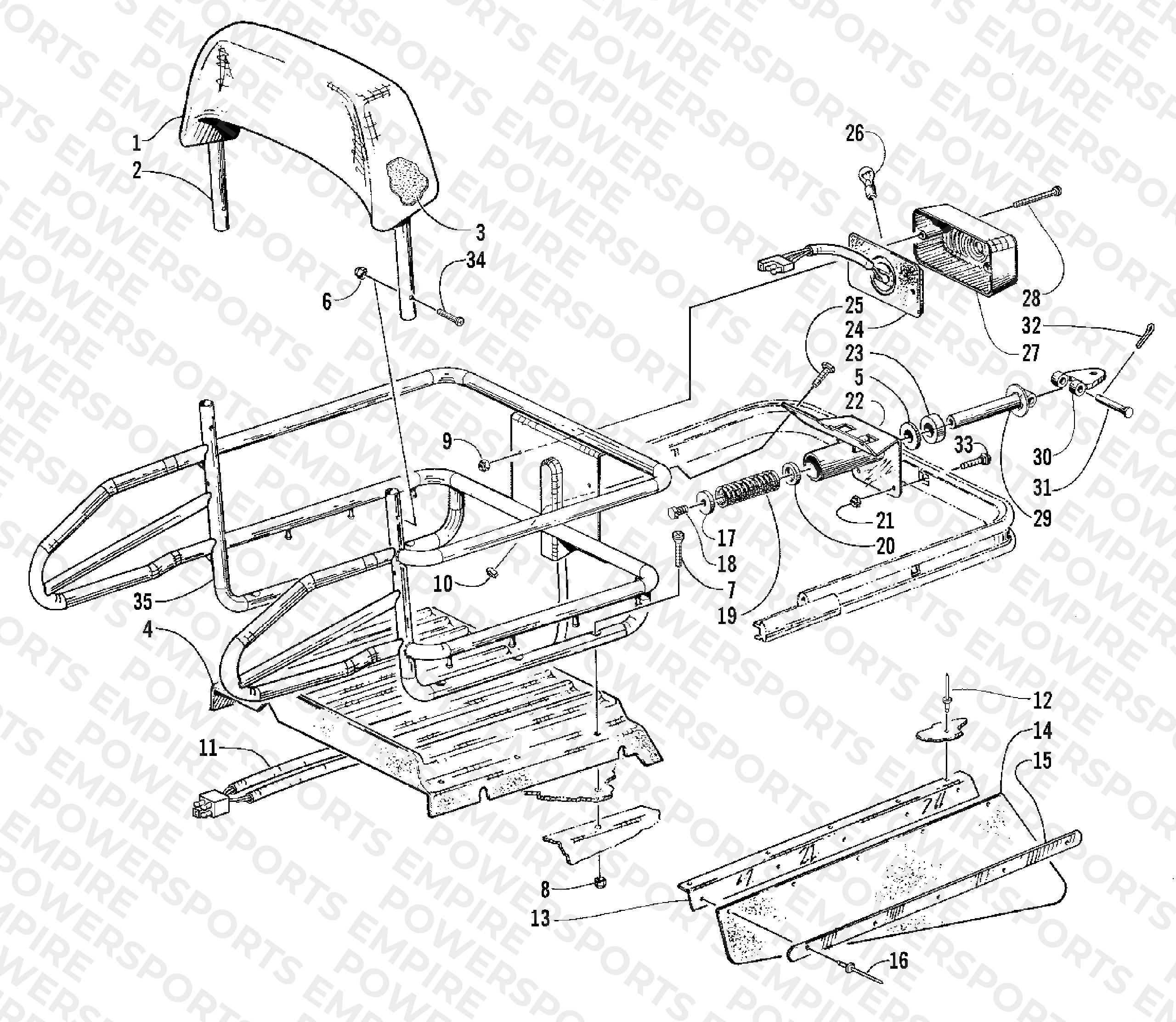 RACK, BACKREST, TAILLIGHT, AND HITCH ASSEMBLIES