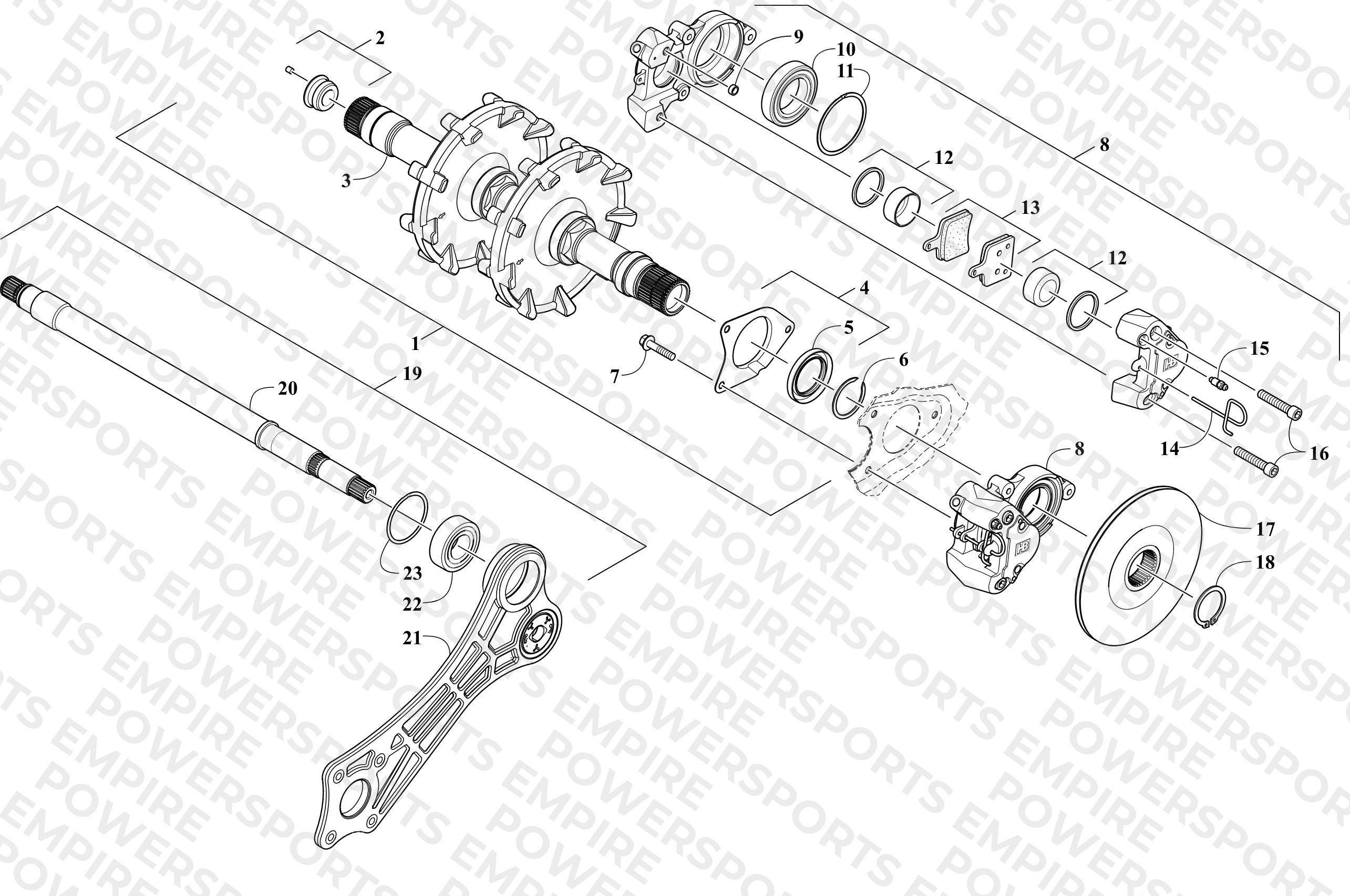 DRIVE TRAIN SHAFTS AND BRAKE ASSEMBLIES