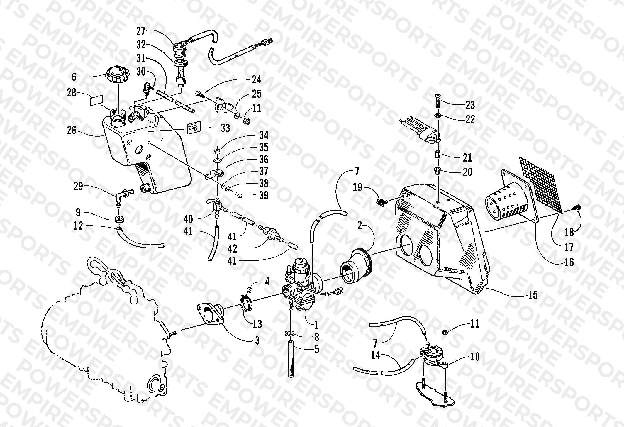 CARBURETOR, FUEL PUMP, OIL TANK, AND AIR SILENCER