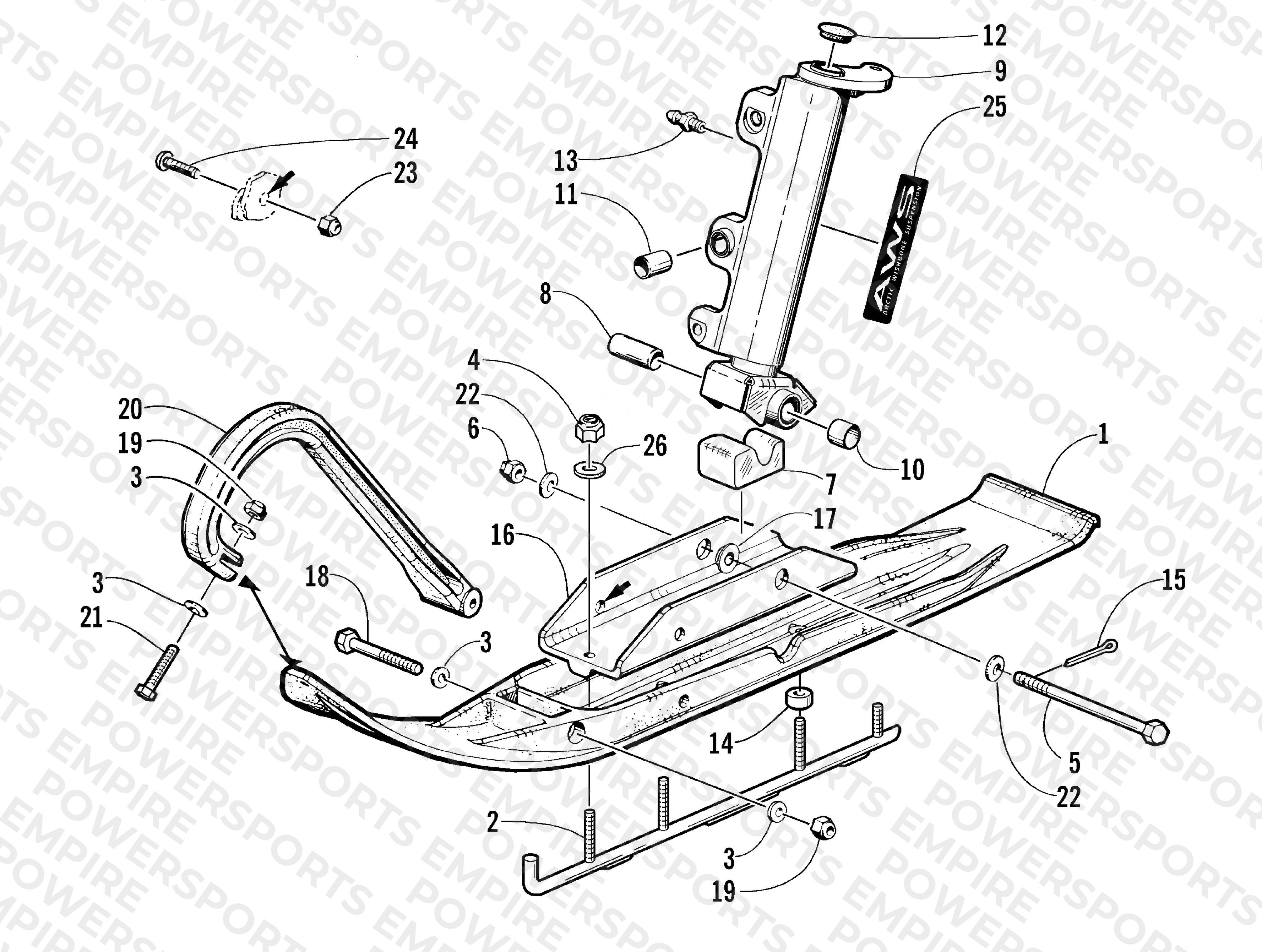 SKI AND SPINDLE ASSEMBLY
