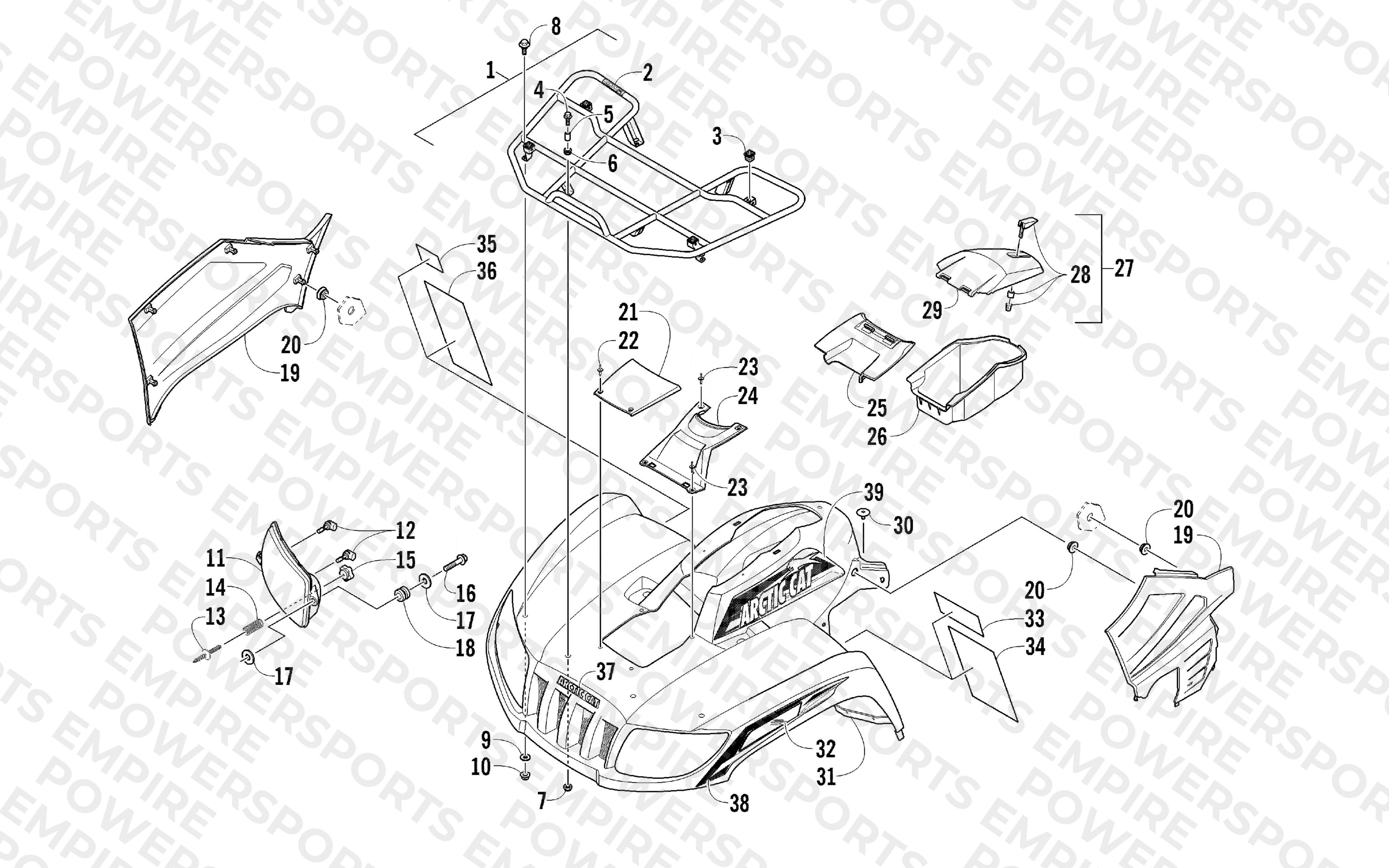 FRONT RACK, BODY PANEL, AND HEADLIGHT ASSEMBLIES
