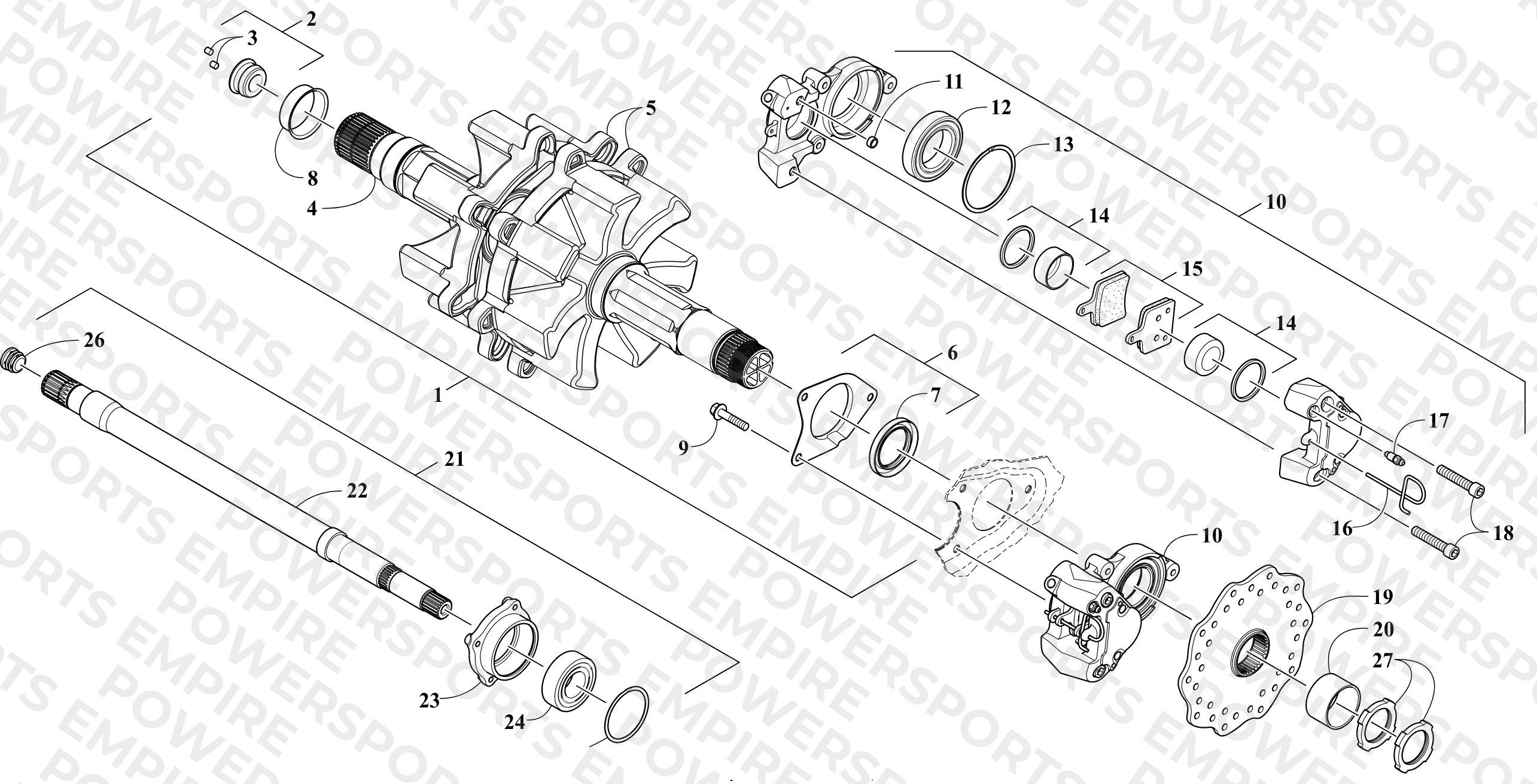 DRIVE TRAIN SHAFTS AND BRAKE ASSEMBLIES
