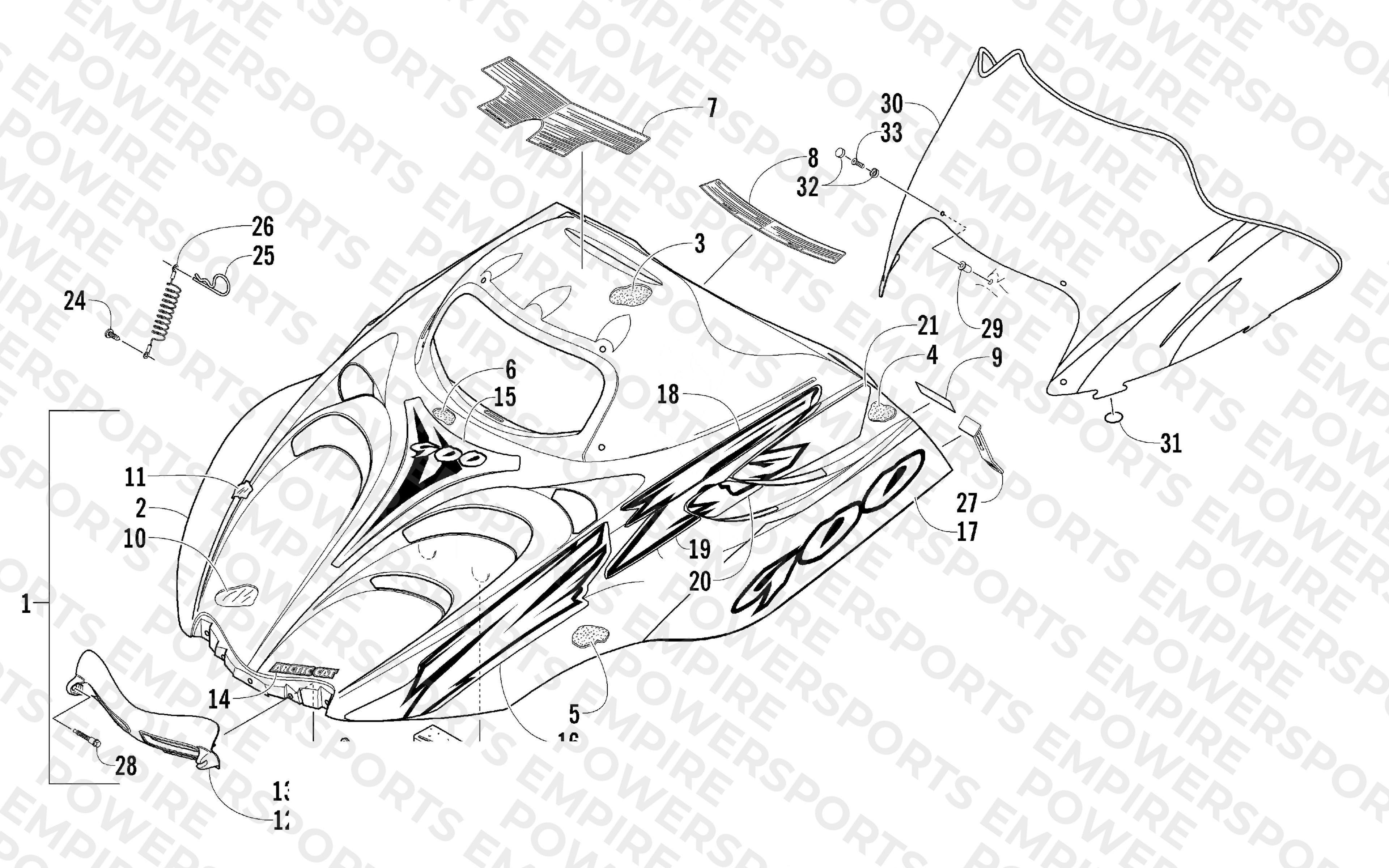HOOD AND WINDSHIELD ASSEMBLY