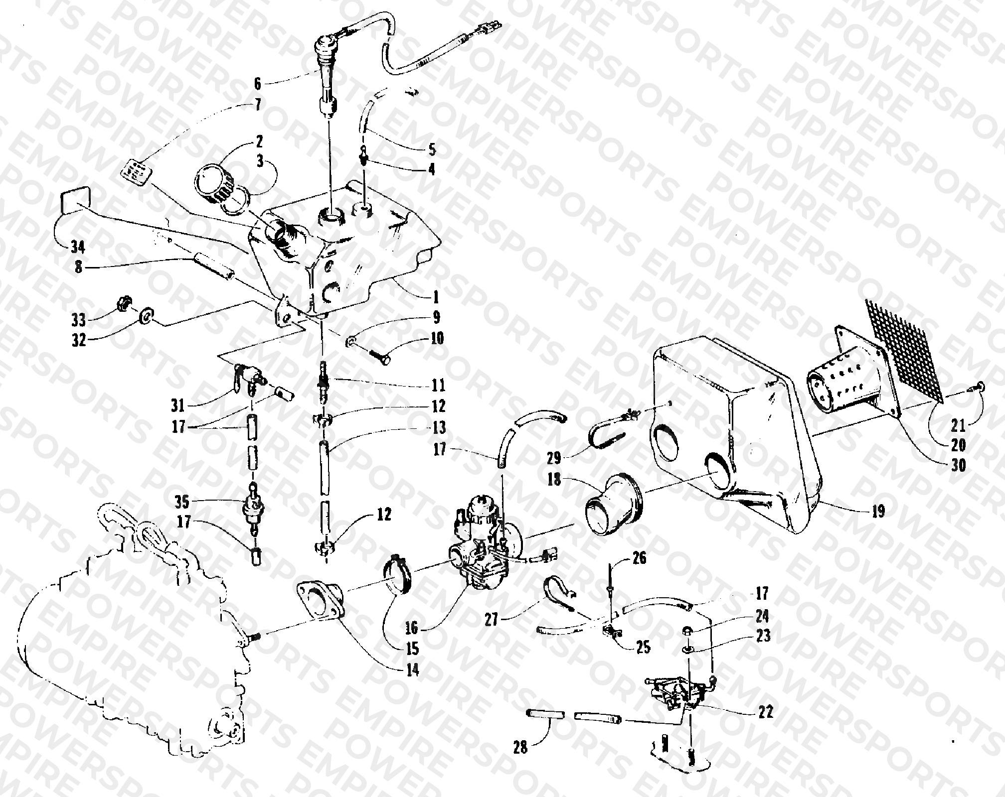OIL TANK, CARBURETOR, FUEL PUMP, AND SILENCER