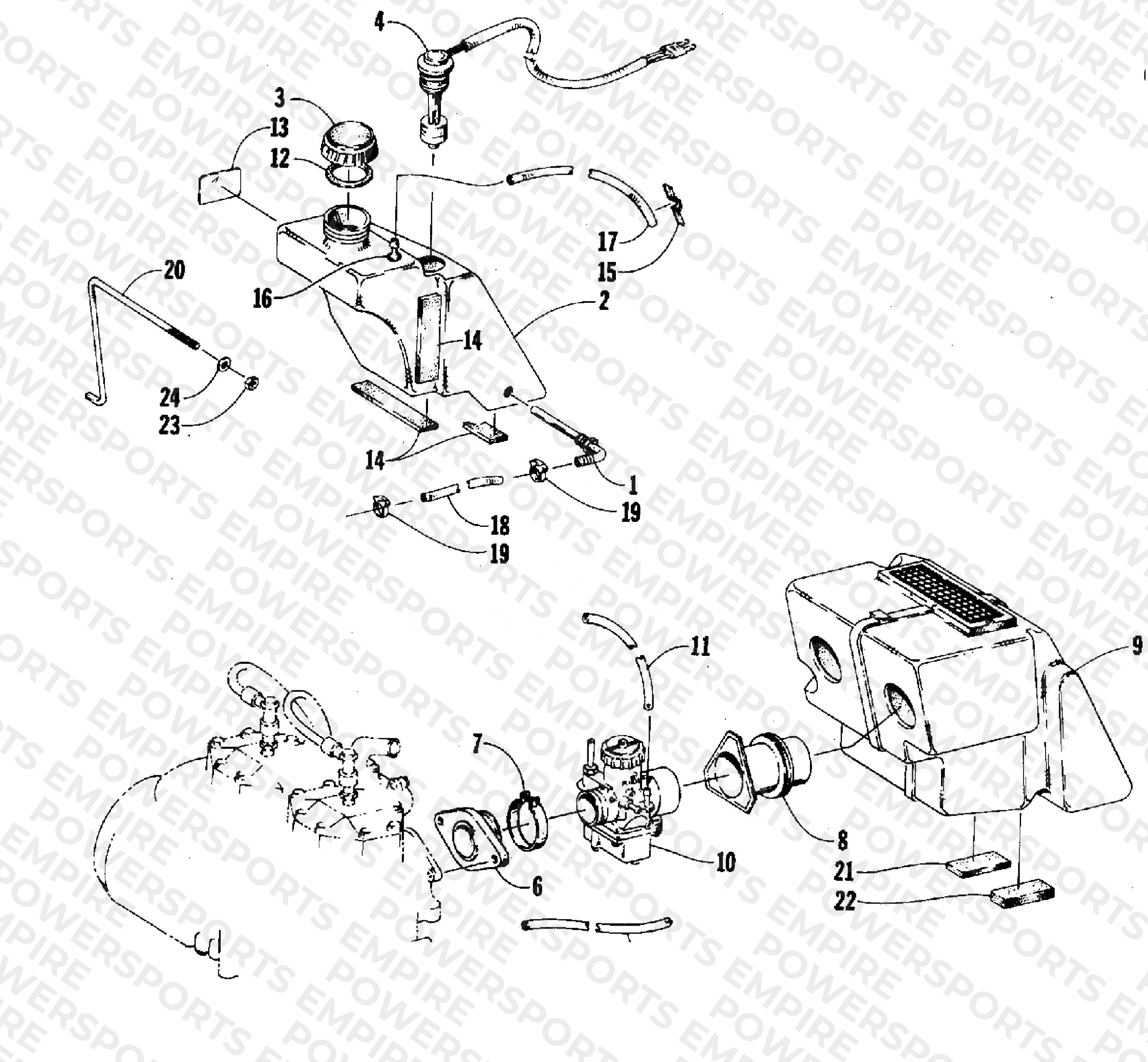 OIL TANK, CARBURETOR, FUEL PUMP, AND SILENCER