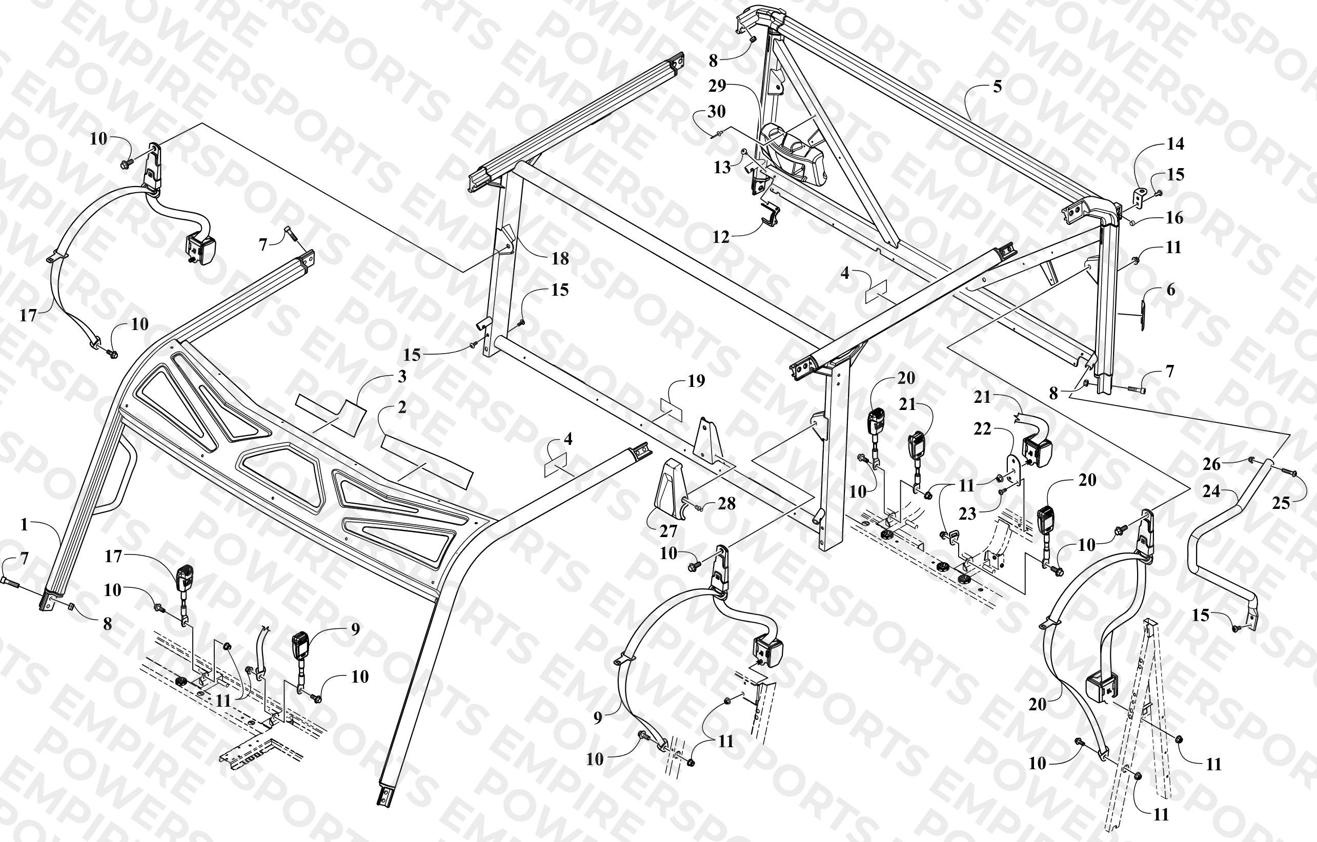 ROPS AND SEAT BELT ASSEMBLY