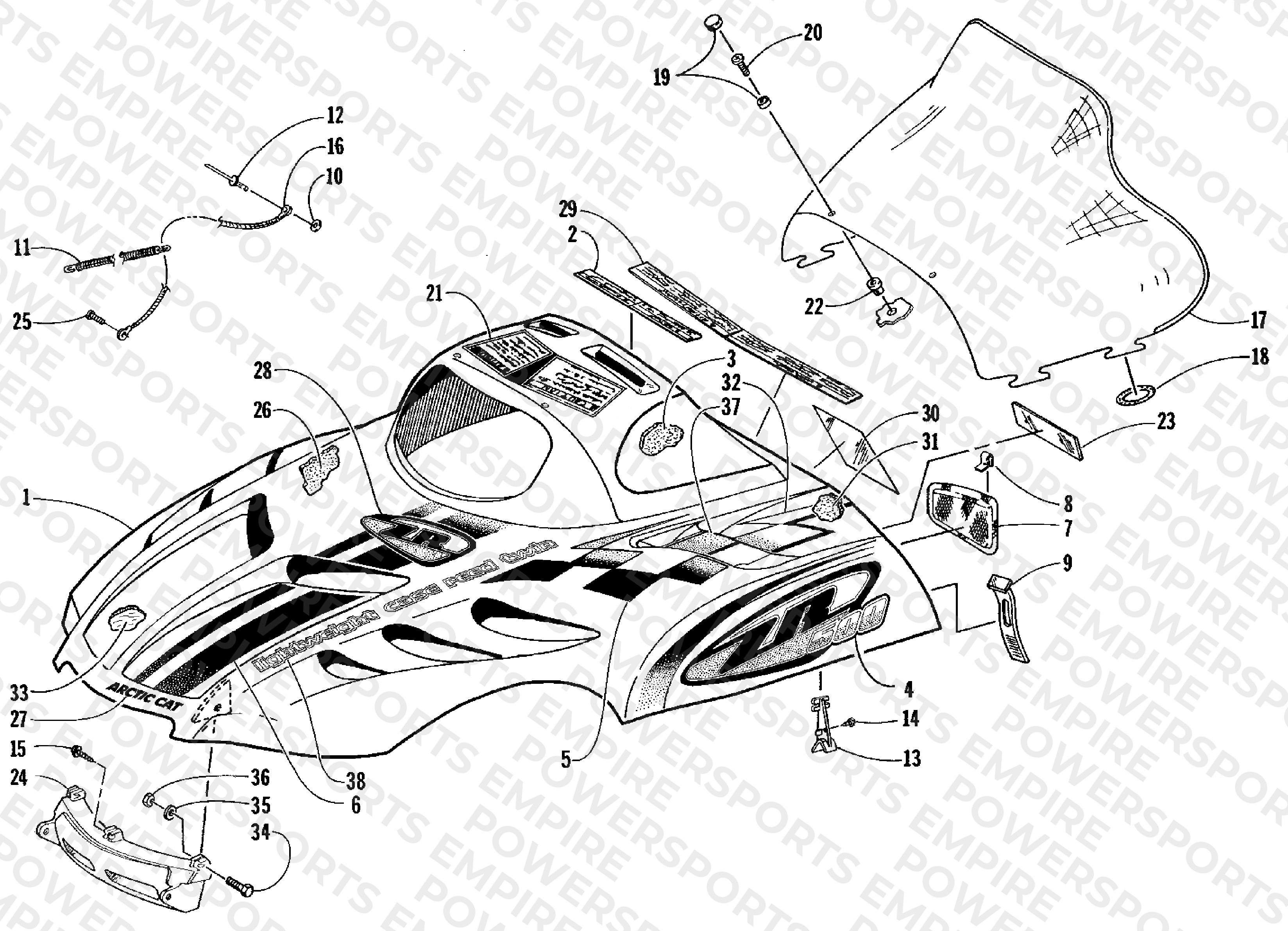 HOOD AND WINDSHIELD ASSEMBLY