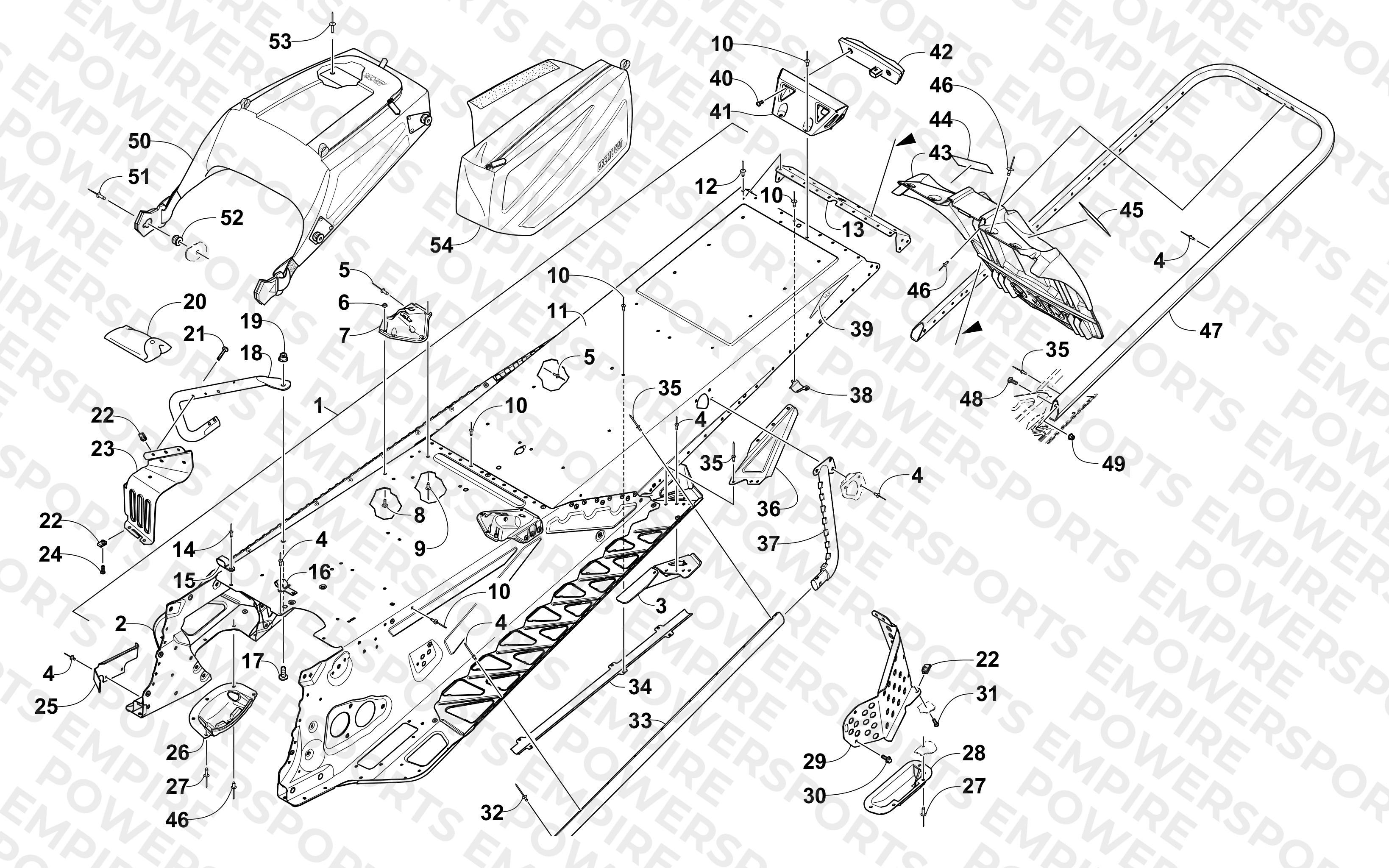 TUNNEL, REAR BUMPER, AND SNOWFLAP ASSEMBLY