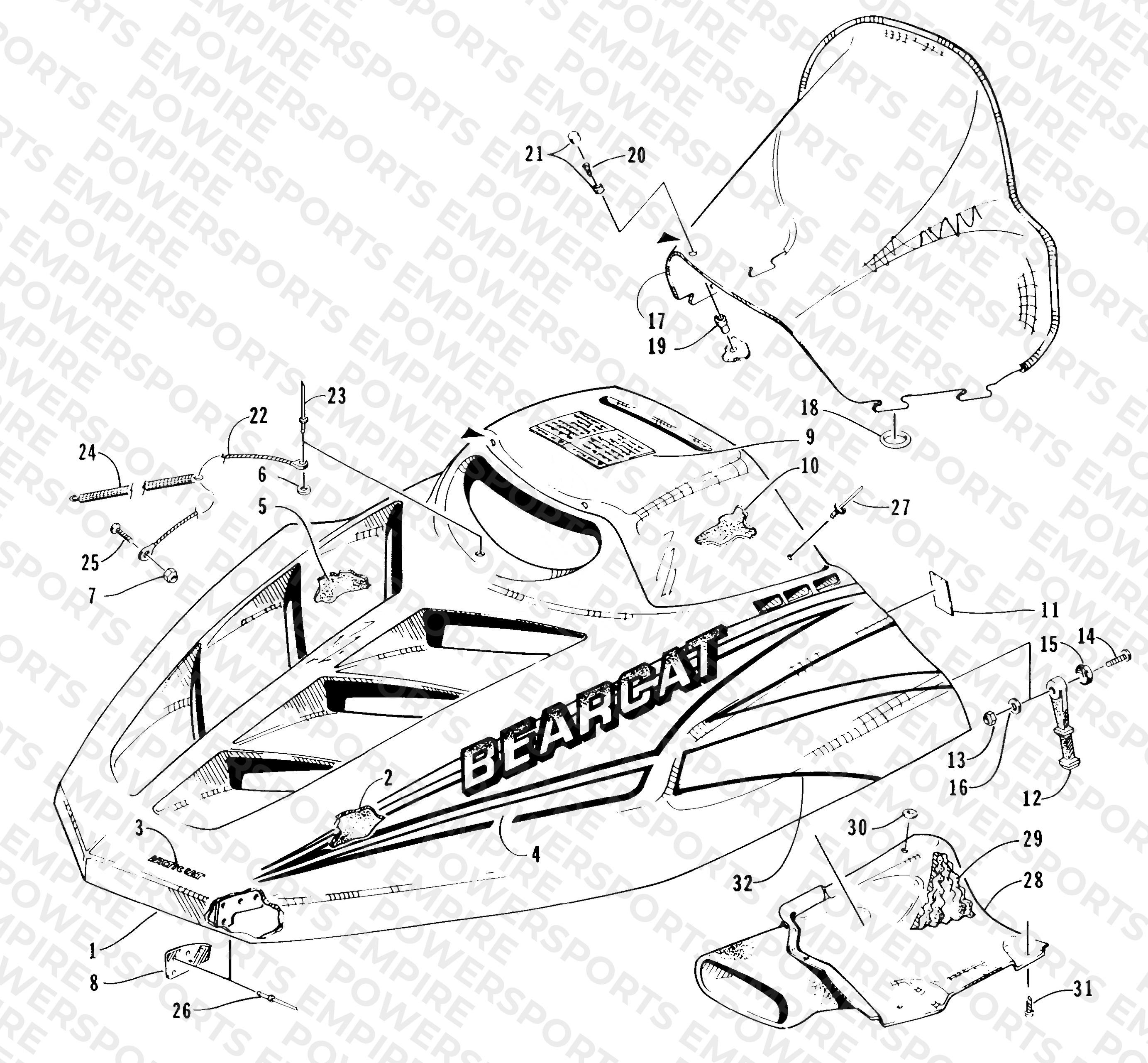 HOOD AND WINDSHIELD ASSEMBLY