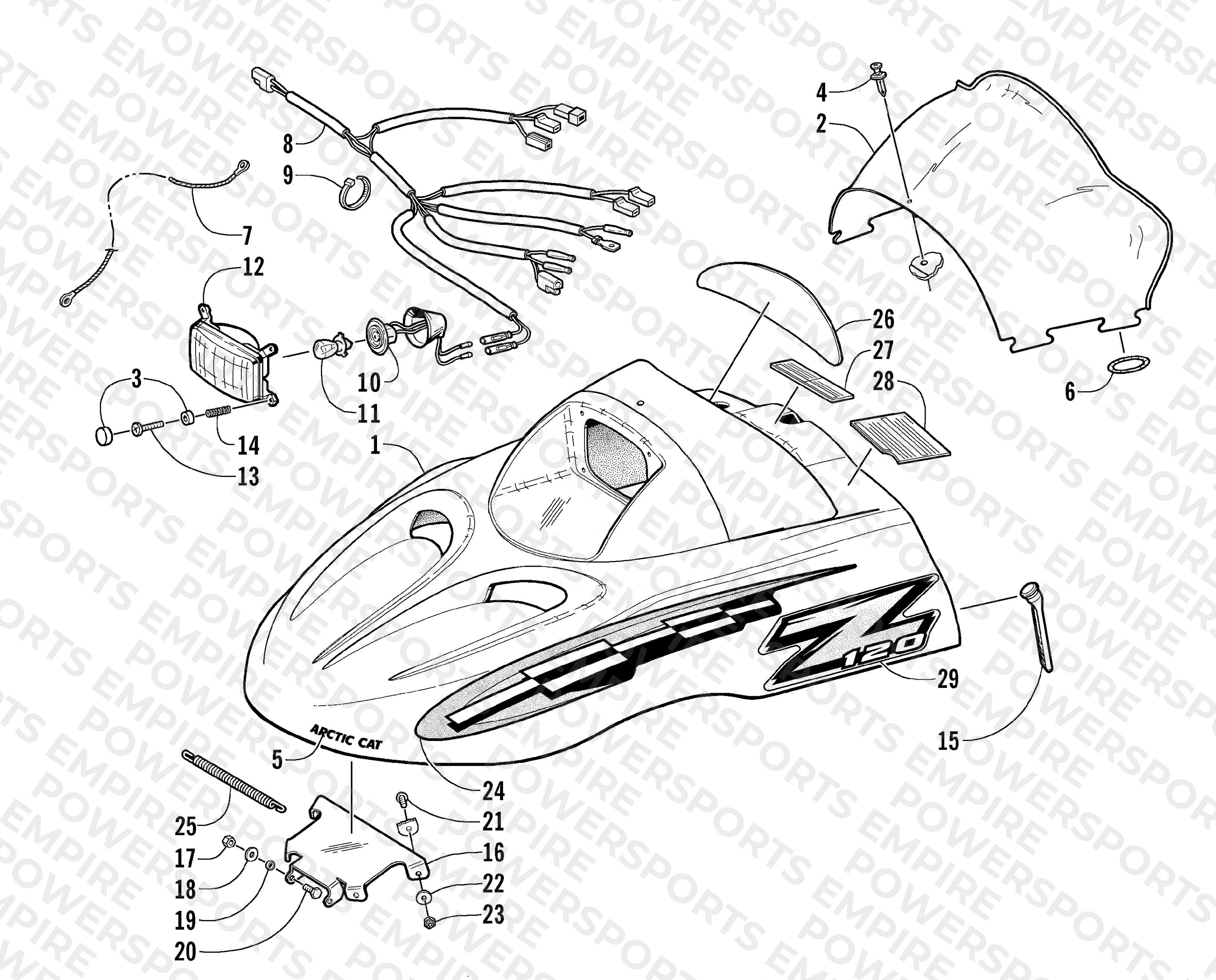 HOOD, HEADLIGHT, AND WINDSHIELD ASSEMBLY