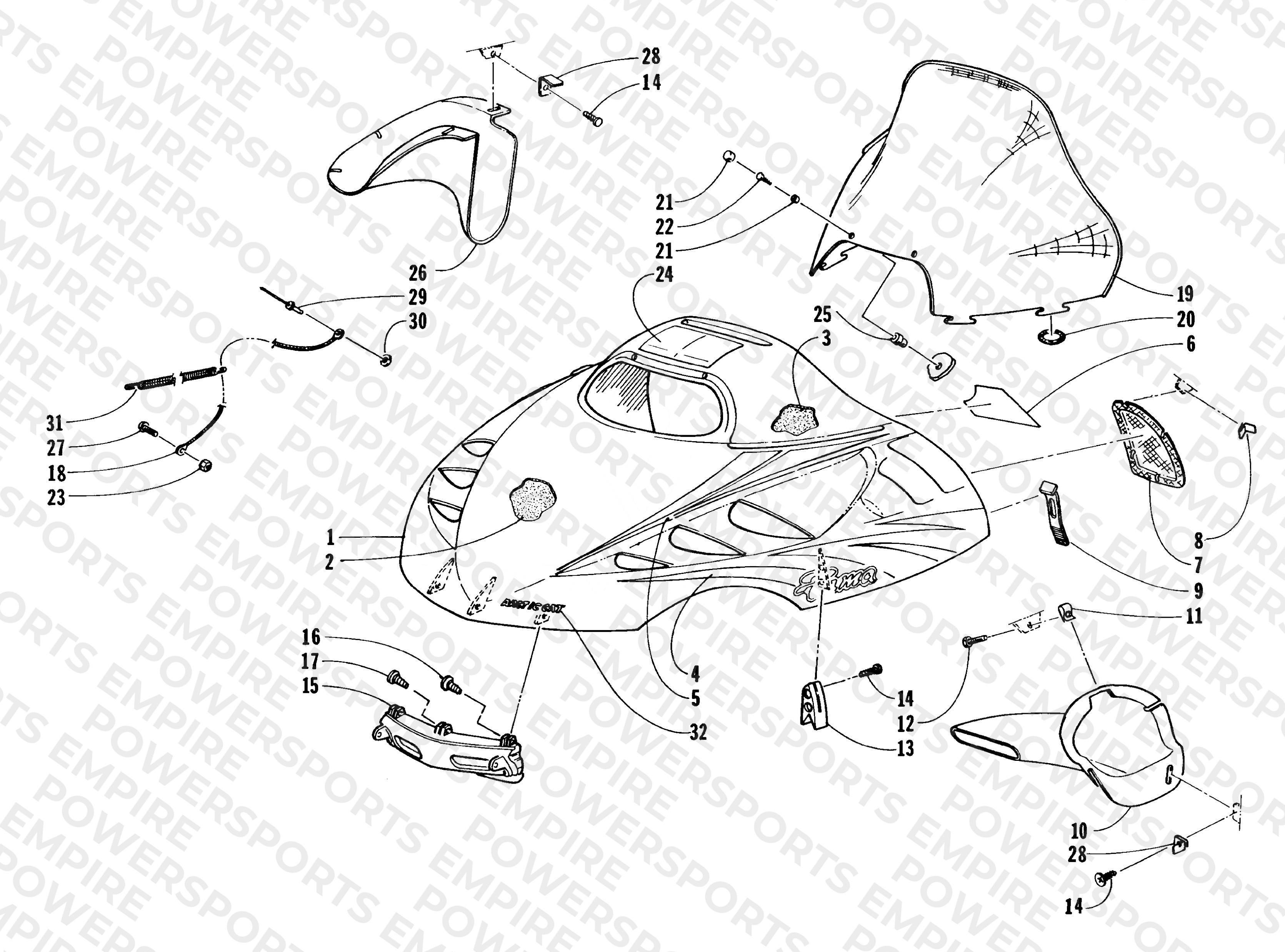 HOOD AND WINDSHIELD ASSEMBLY