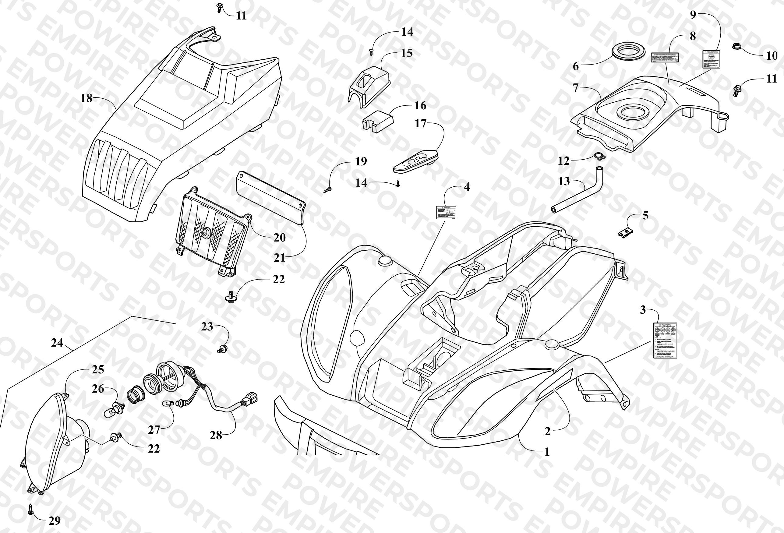 FRONT BODY PANEL AND HEADLIGHT ASSEMBLIES