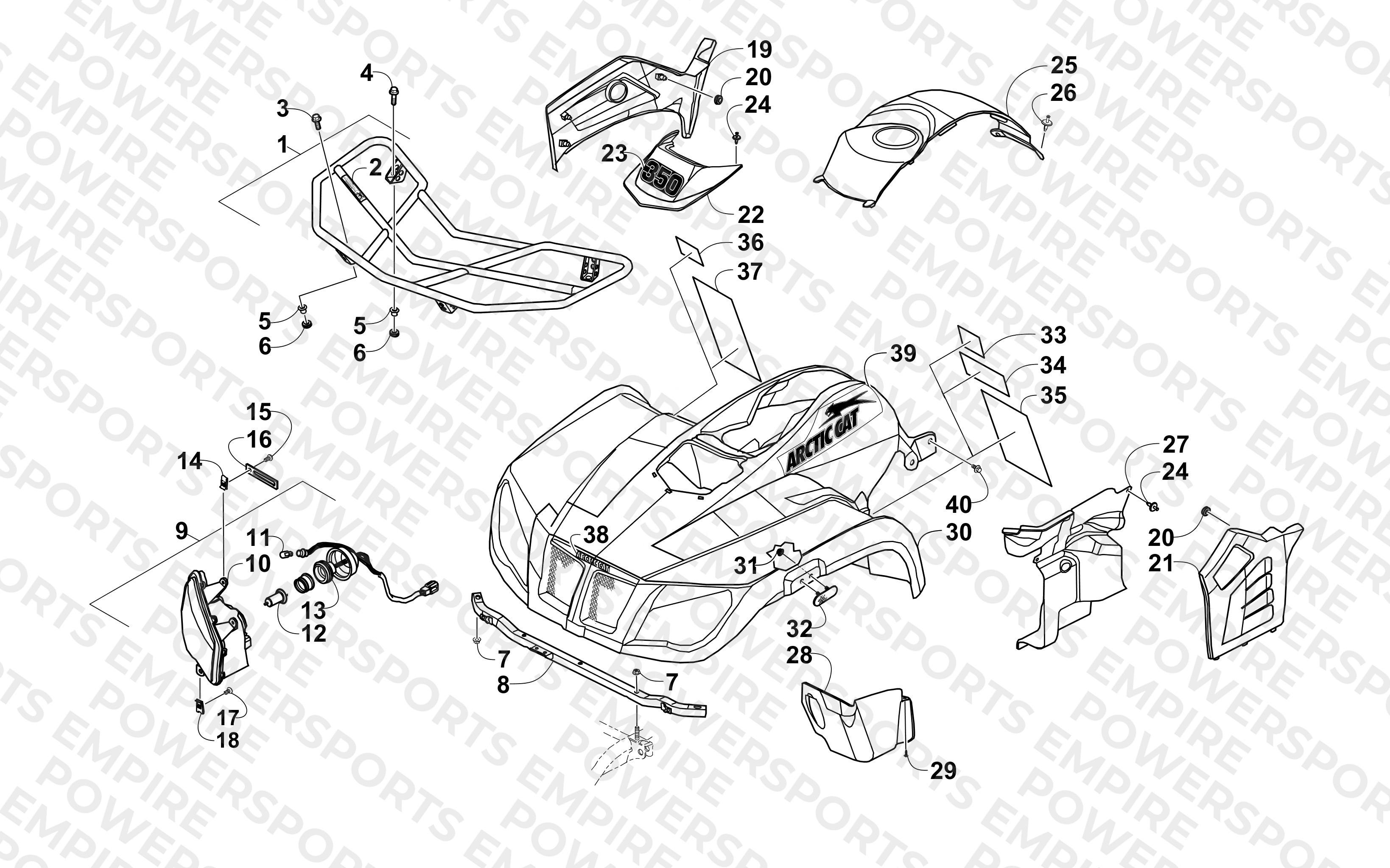 FRONT BODY, RACK, AND HEADLIGHT ASSEMBLY