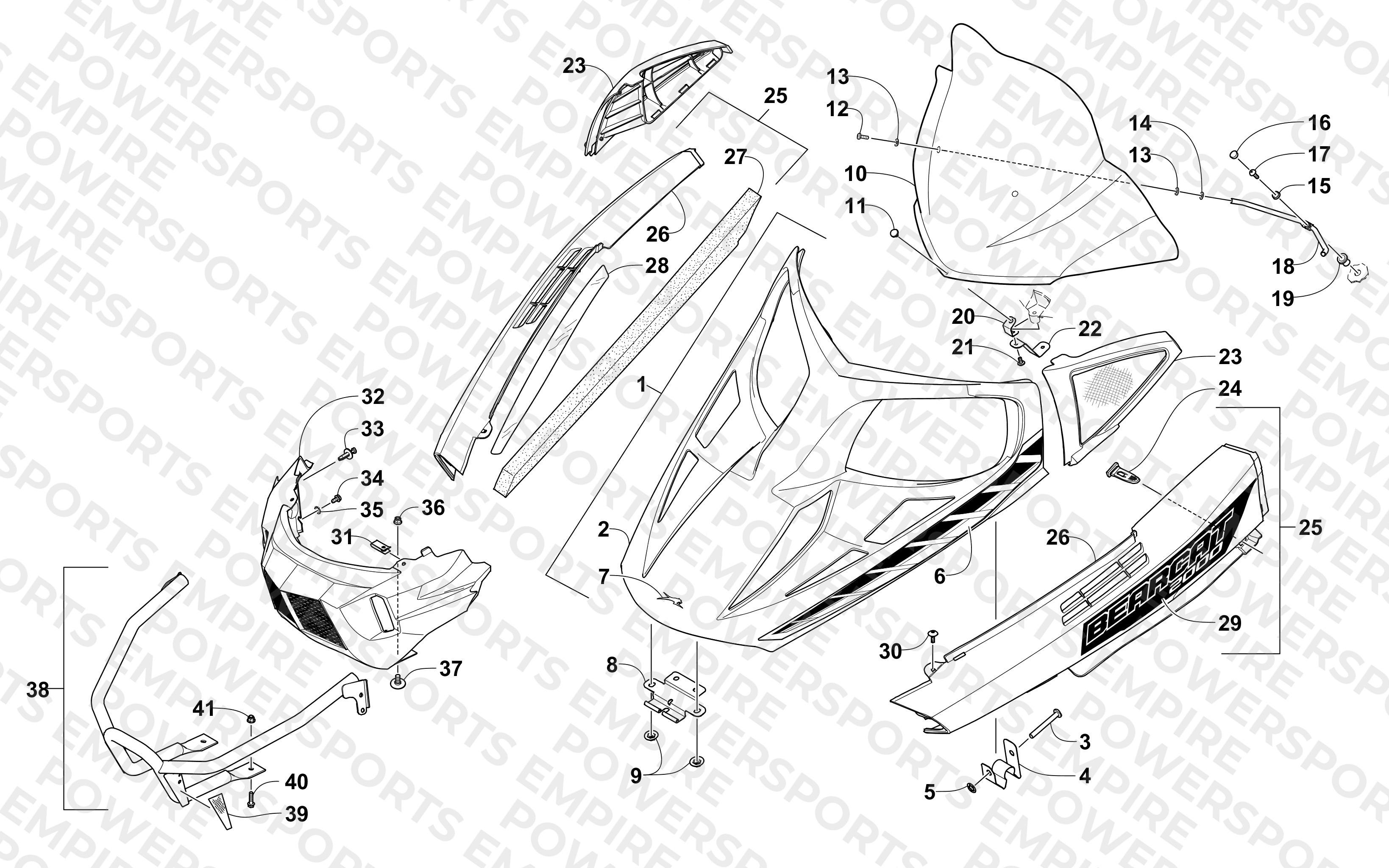 HOOD, WINDSHIELD, AND FRONT BUMPER ASSEMBLY