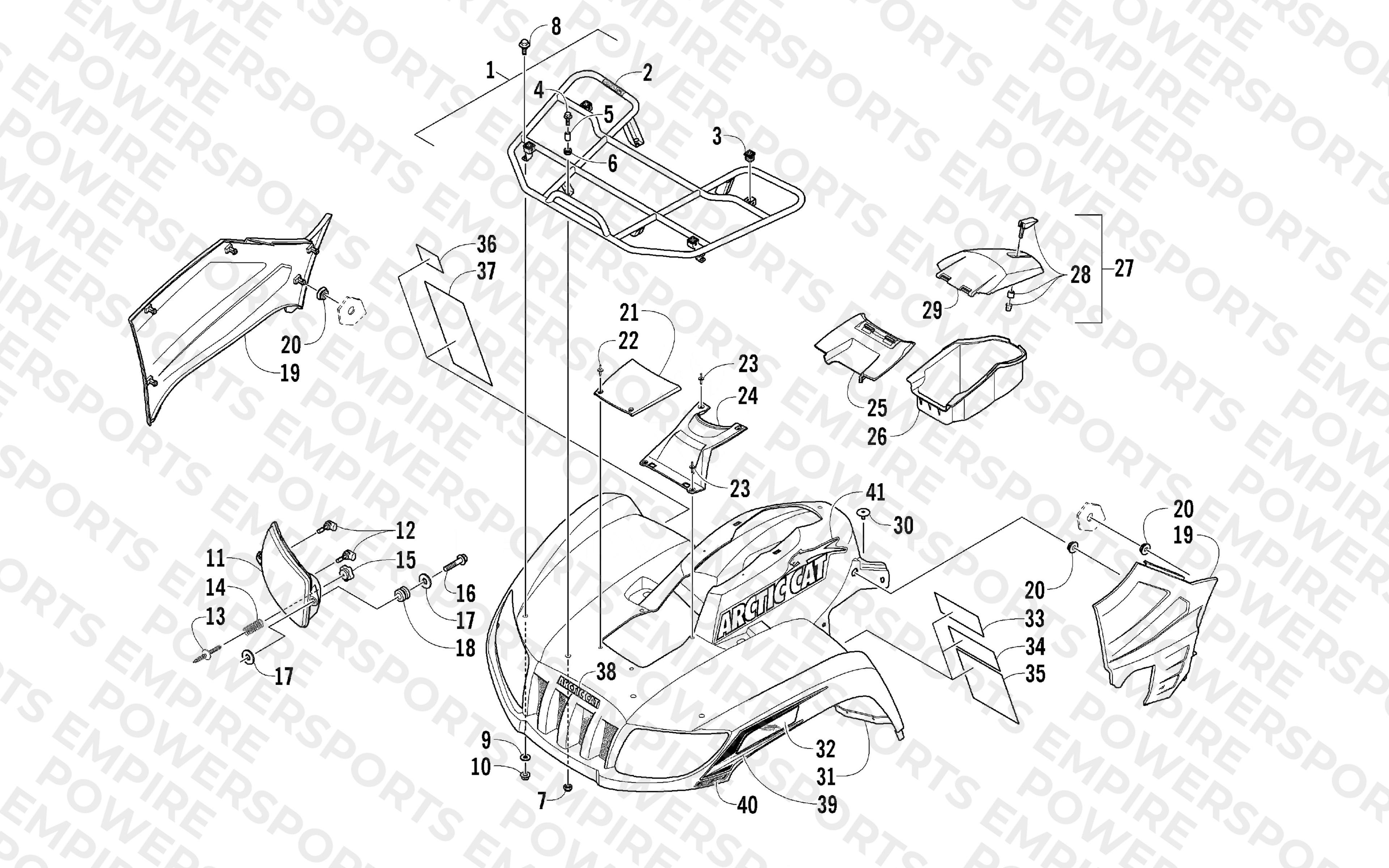 FRONT RACK, BODY PANEL, AND HEADLIGHT ASSEMBLIES
