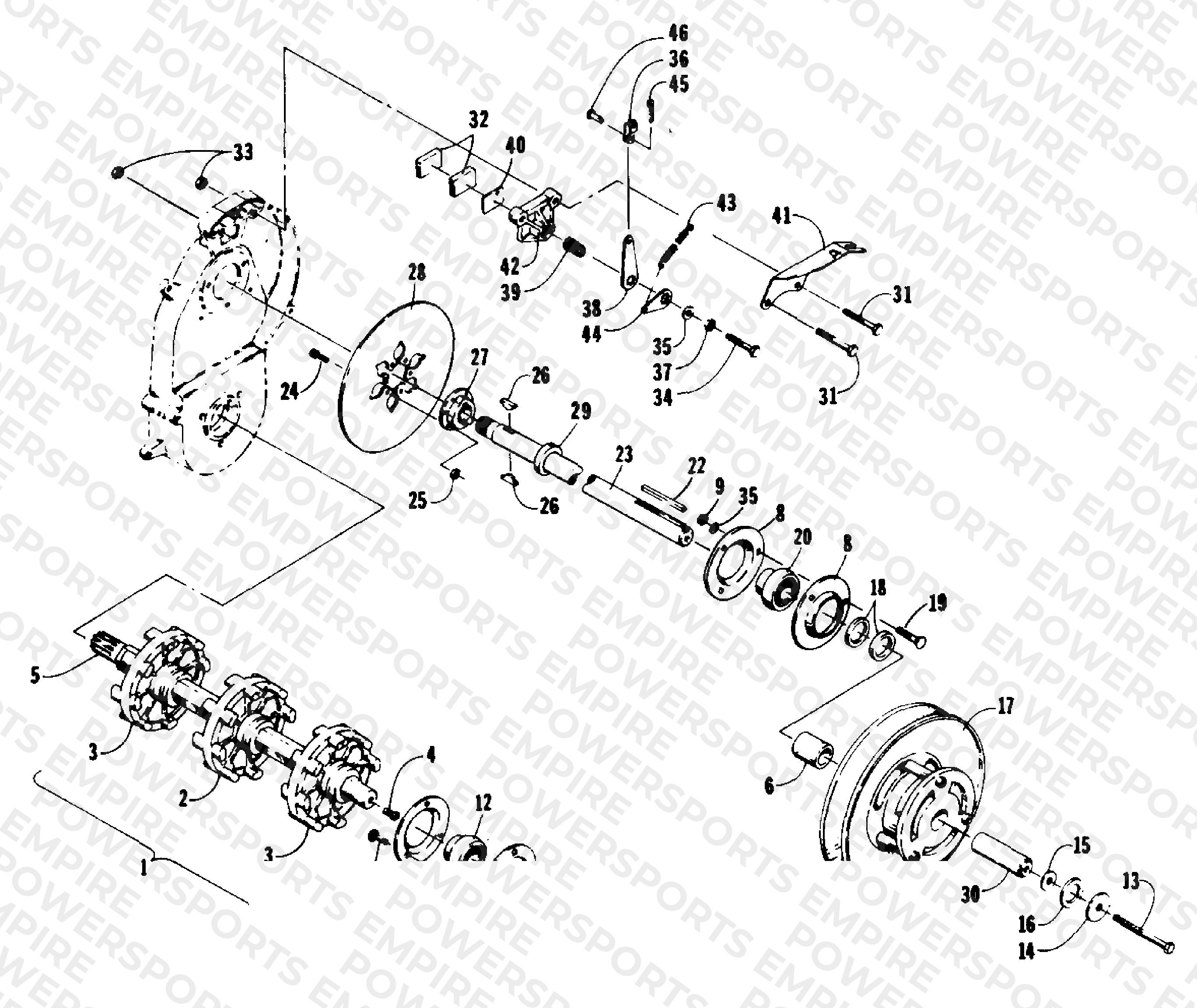 DRIVE TRAIN SHAFTS AND BRAKE ASSEMBLIES