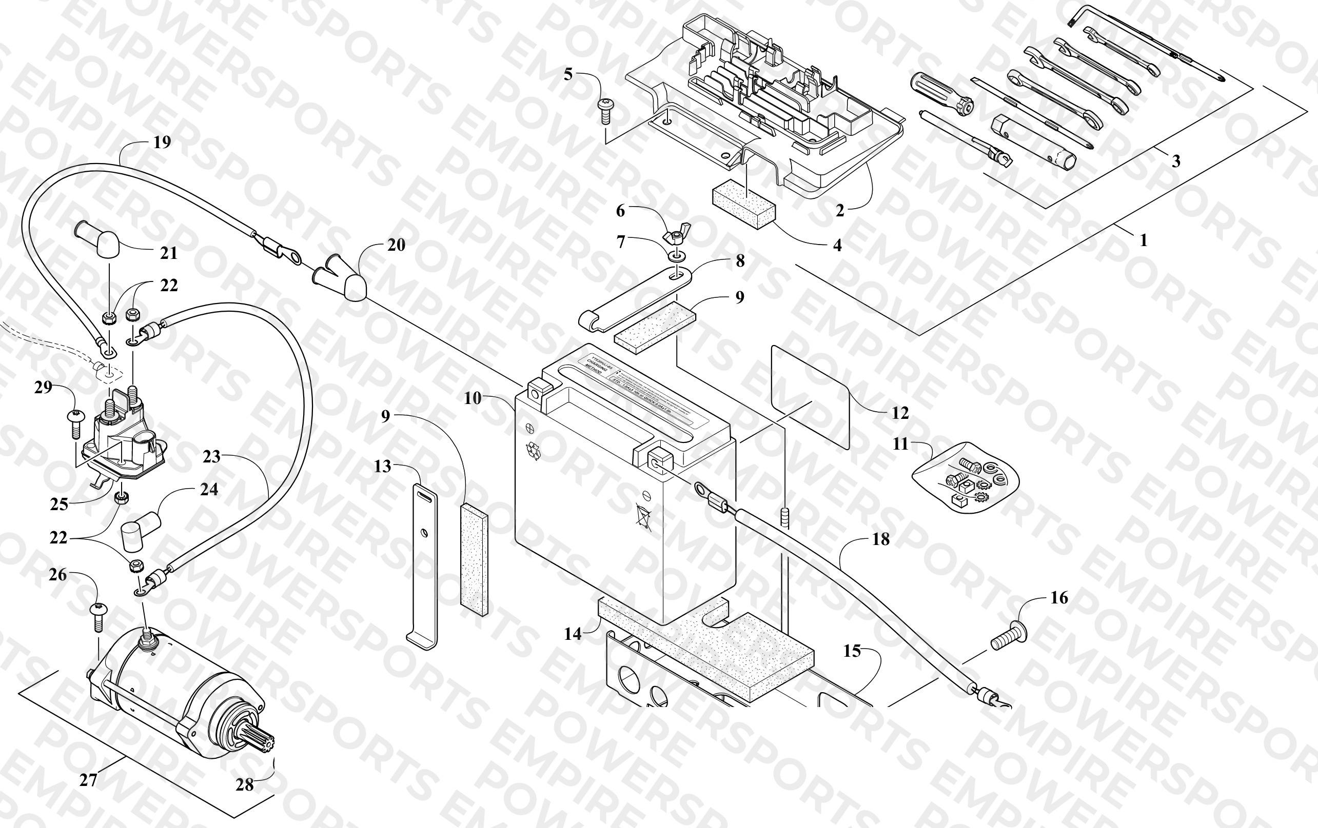 BATTERY AND STARTER ASSEMBLY
