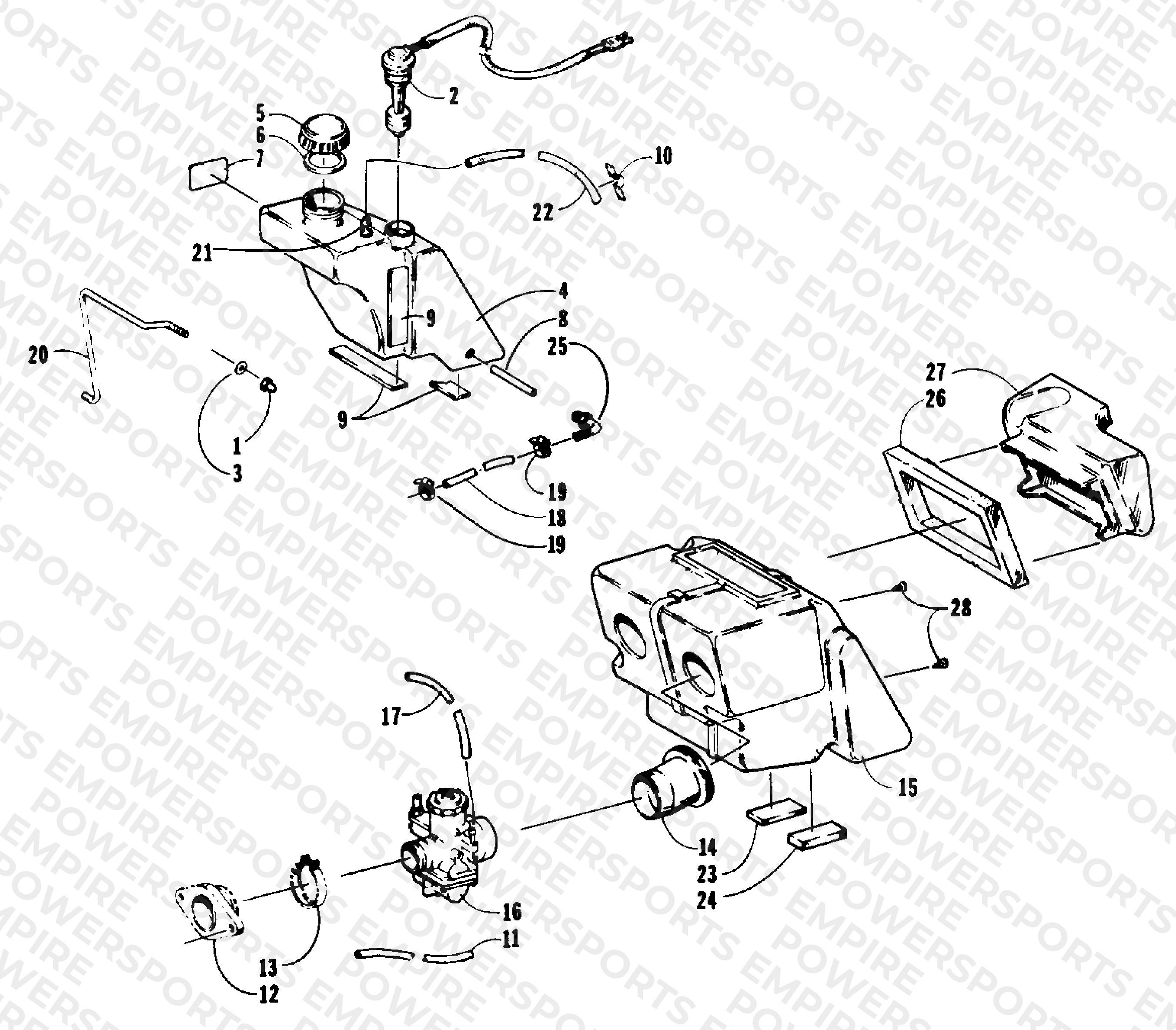 OIL TANK, CARBURETOR, FUEL PUMP, AND SILENCER
