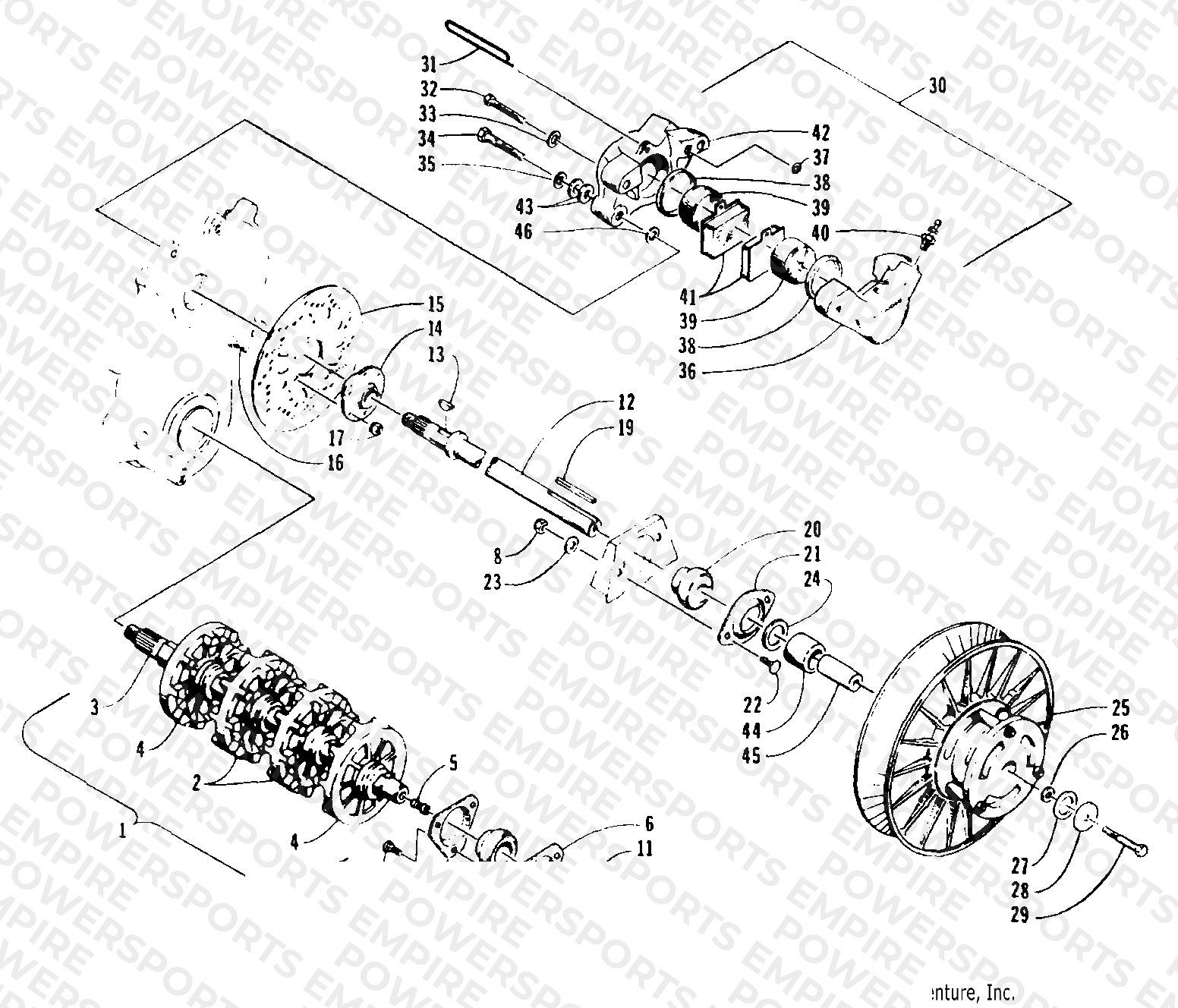 DRIVE TRAIN SHAFTS AND BRAKE ASSEMBLIES