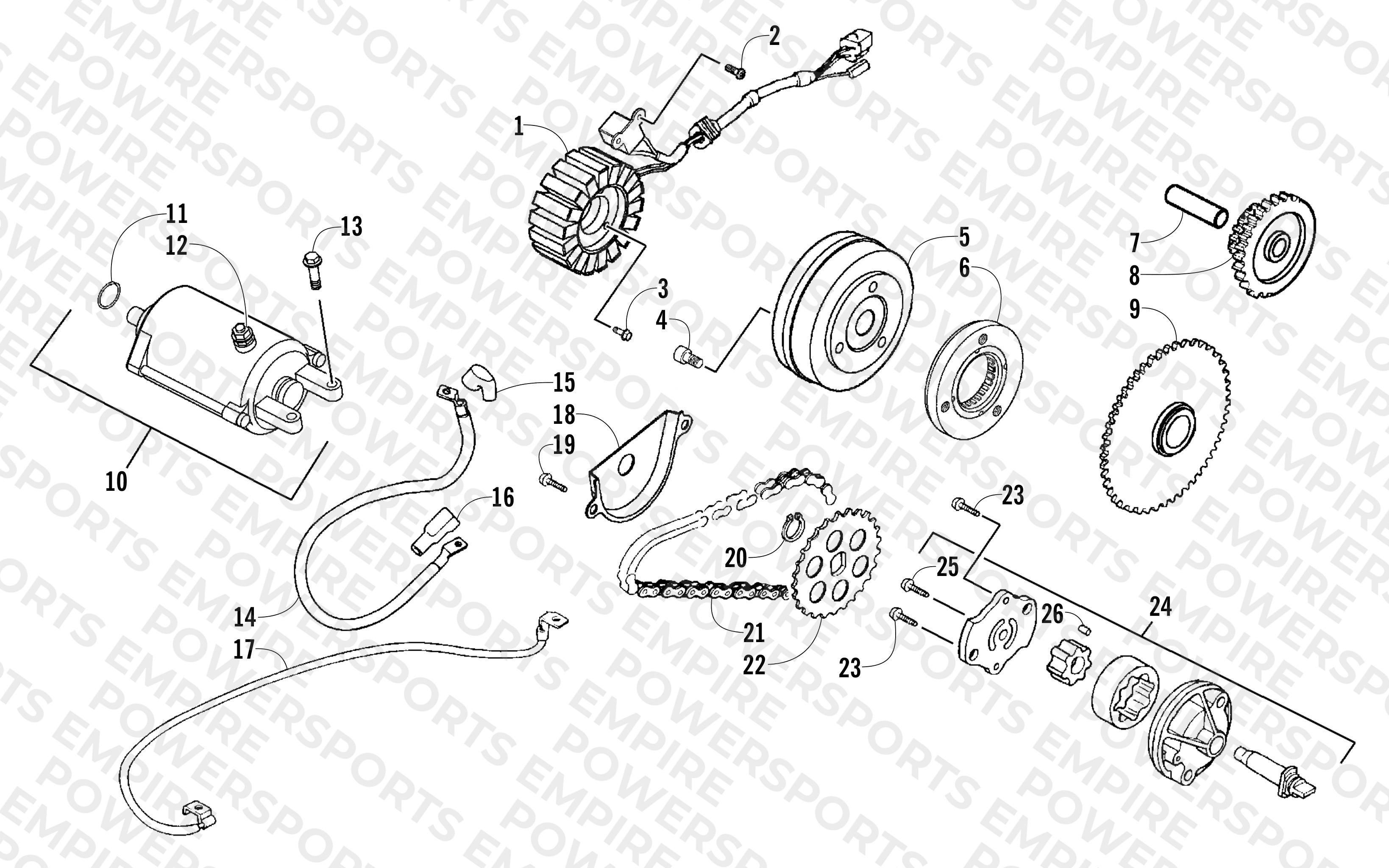 STARTER MOTOR, MAGNETO, AND OIL PUMP ASSEMBLY